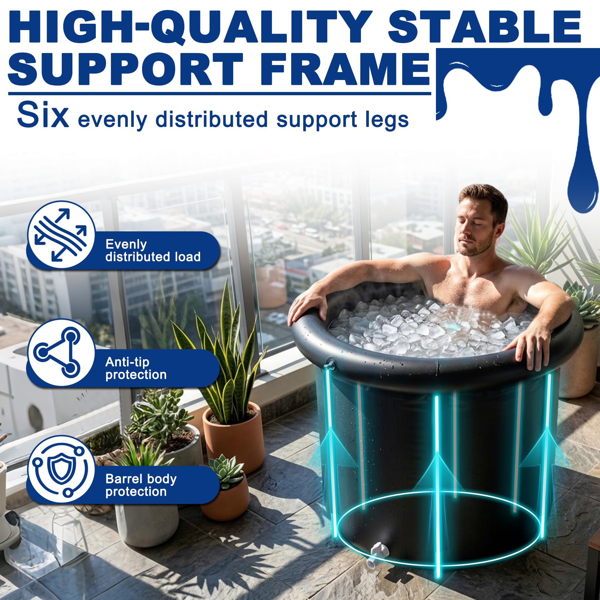 UISEBRT Boccetta per il bagno di ghiaccio con copertura, Ø 90 cm, per atleti, atleti, autoportante, 397 l, portatile, vasca da bagno mobile per casa e all'aperto