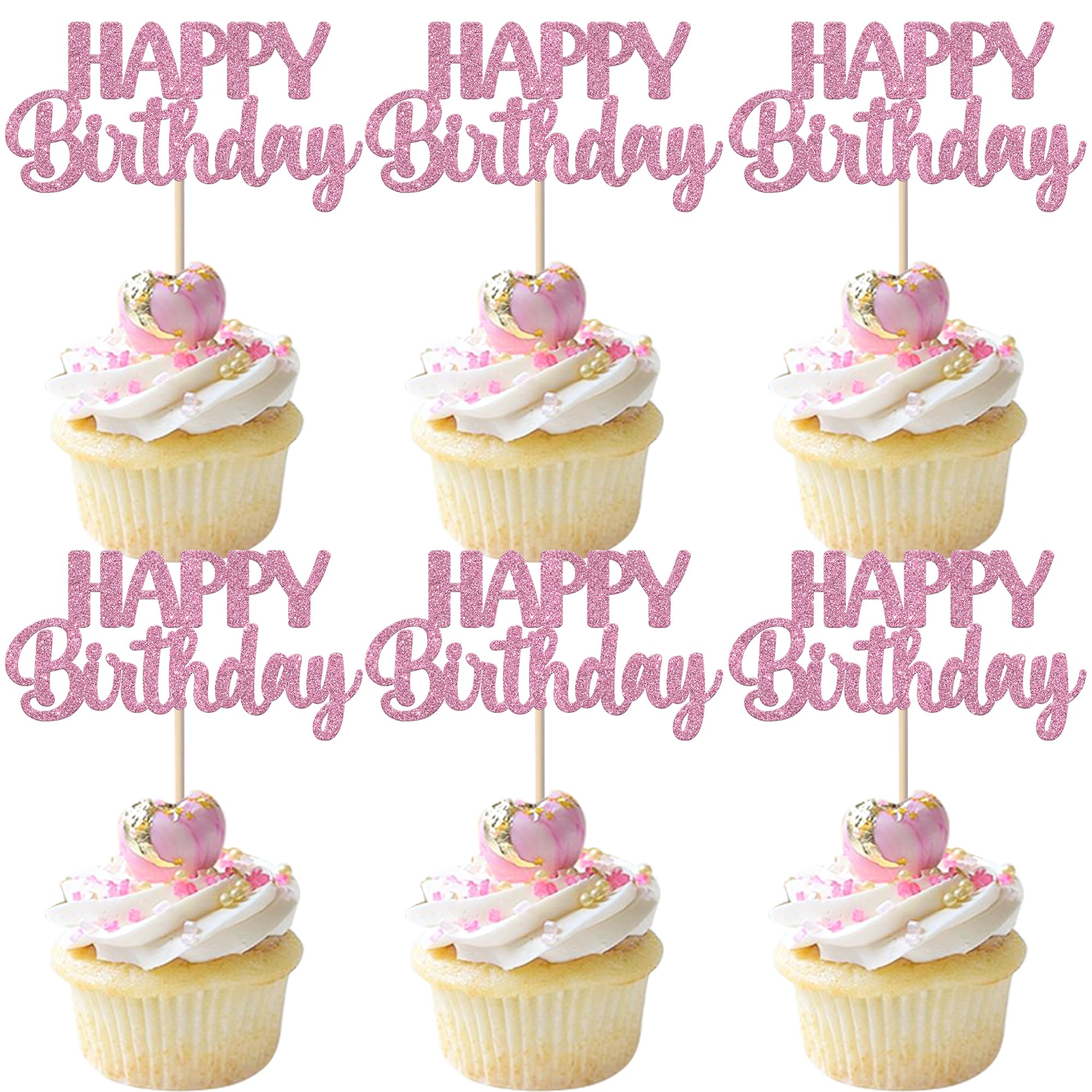 Xsstarmi 30 Pack Happy Birthday Cupcake Toppers Glitter Baby Shower HBD Sign Cupcake Picks for Boys Girls Kids Birthday Party Cake Decorations Supplies Purple