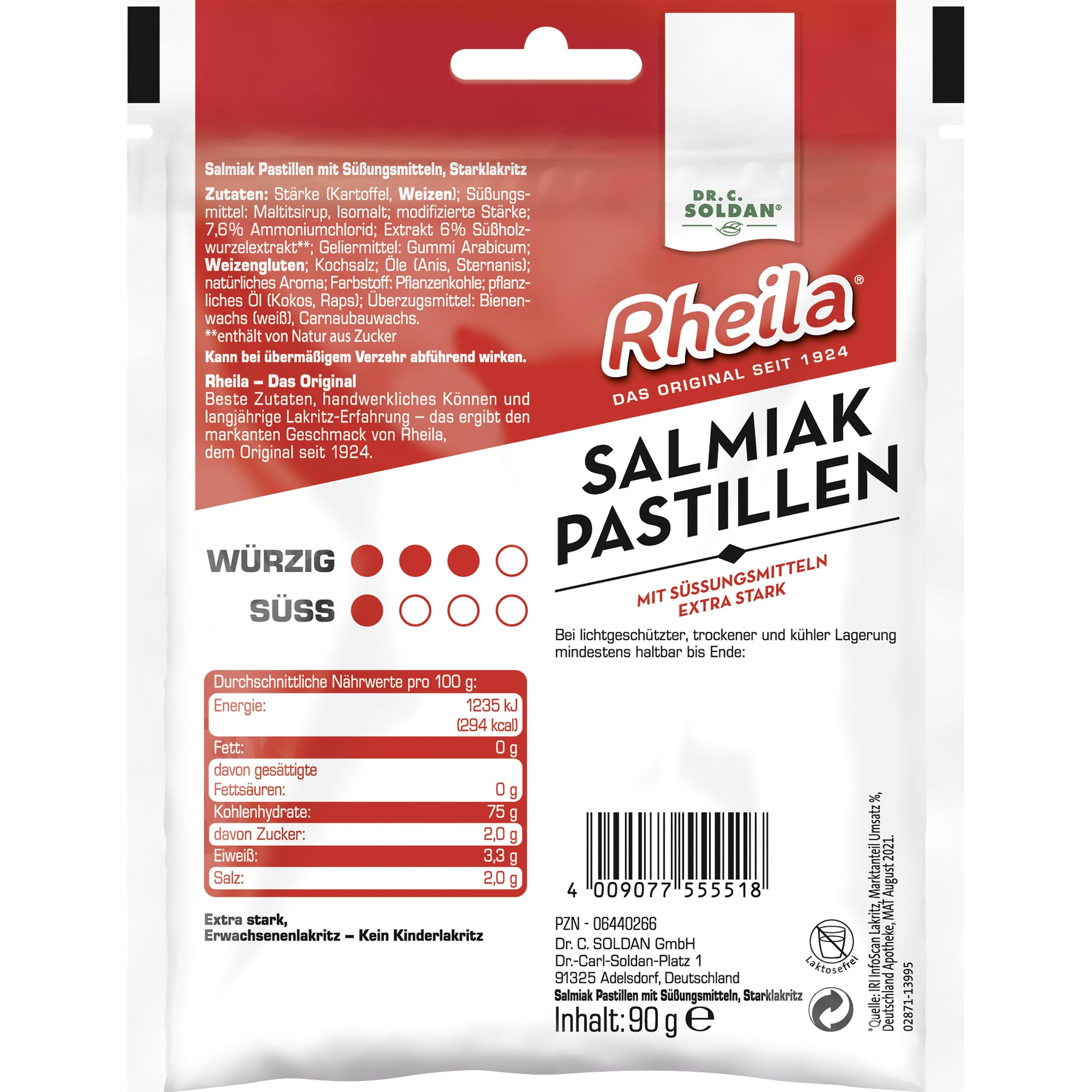 Rheila Salmiak Pastillen ohne Zuckerzusatz 1.800g – mit hohem Anteil an Lakritz – wohltuender, markanter Geschmack – extra stark & aromatisch mild im Geschmack (20x90 g)