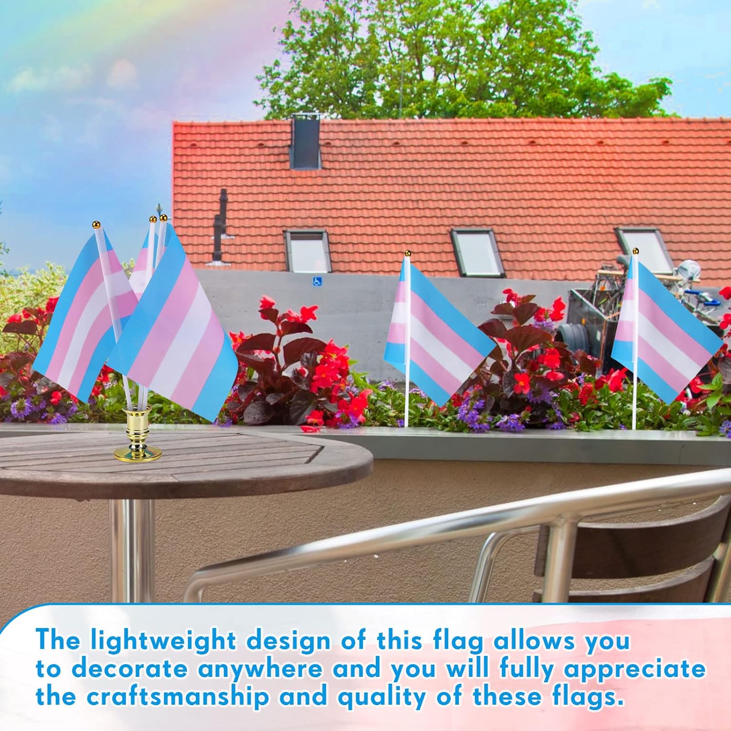 Mixweer 100 Pcs Handheld Transgender Flag Mini Rainbow Trans Pride Flag on Sticks for LGBT Pride Rainbow Party Festival Decorations Transgender Parades, 5 x 8 Inch