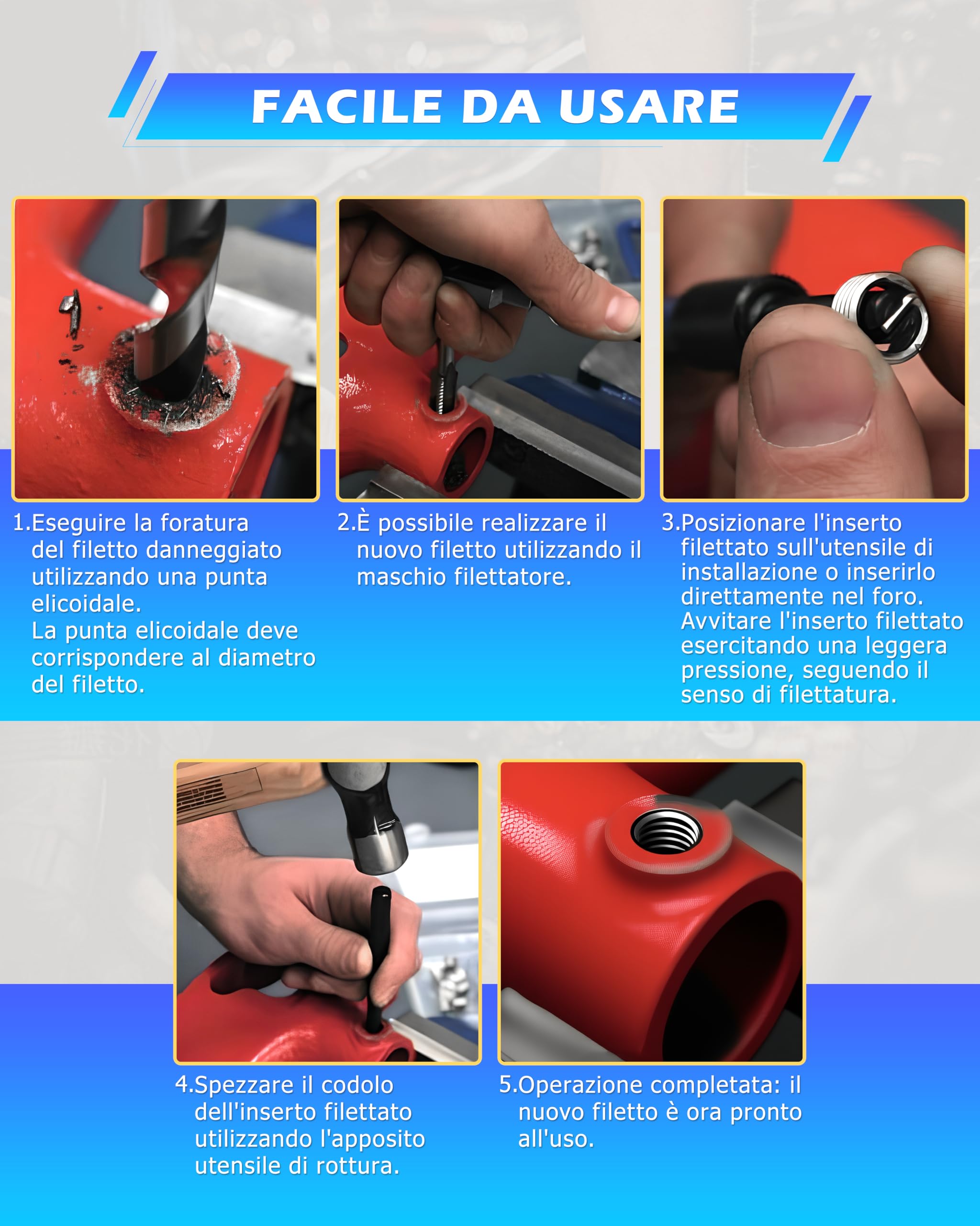 DAYUAN 131 pezzi, set di riparazione per trapano, Helicoil, motore per auto, M5, M6, M8, M10, M12, manicotto filettato