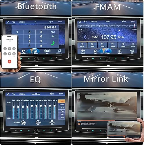 Miniatura 4 de Estéreo de coche DIN inalámbrico Apple CarPlay, Android Auto inalámbrico, pantalla táctil de 10.1 pulgadas, Bluetooth, FM, EQ, radio de pantalla
