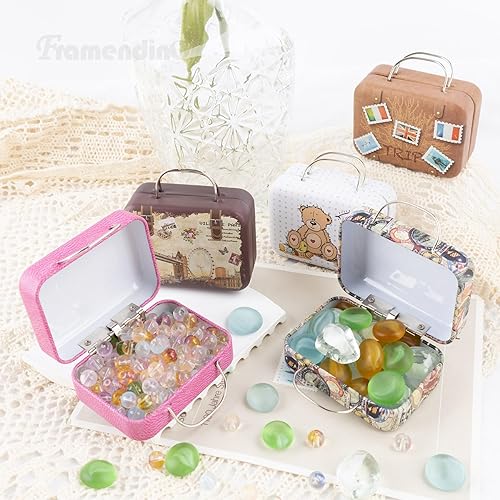 Vista 4 de Framendino, Mini maletas cajas de dibujos animados placa de lata caja de regalo caja de caramelo Rectangular Cion contenedor para fiesta boda