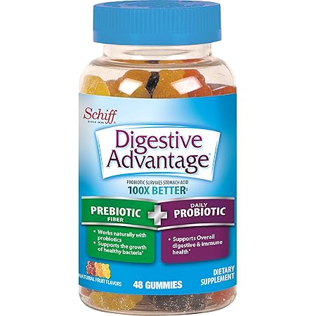 Prebiotic Fiber Plus Probiotic Natural Fruit Flavor Gummies, Digestive Advantage (48 Count in A Bottle) - Supports Digestive & Immune Health*