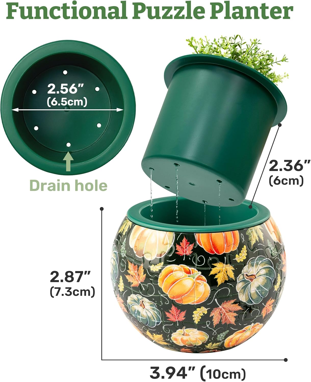 PieceRelax 3D Puzzle Planter 80 Pieces - Flower Pot - Elegant Green, for Mom, Home Decor Flower Pots for Indoor Cactus, Succulents Pots [K1105]
