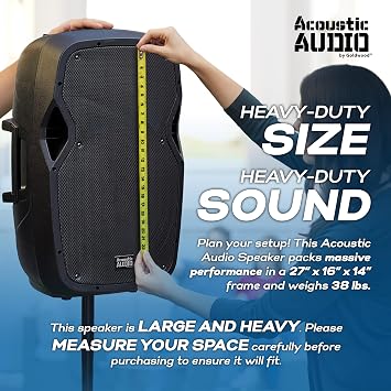 Acoustic Audio by Goldwood 1000W Bluetooth Speaker w/ Flashing LED, Large Plug-In PA System w/ Stand, Mic, Remote for Karaoke, DJ, or Tailgate Party