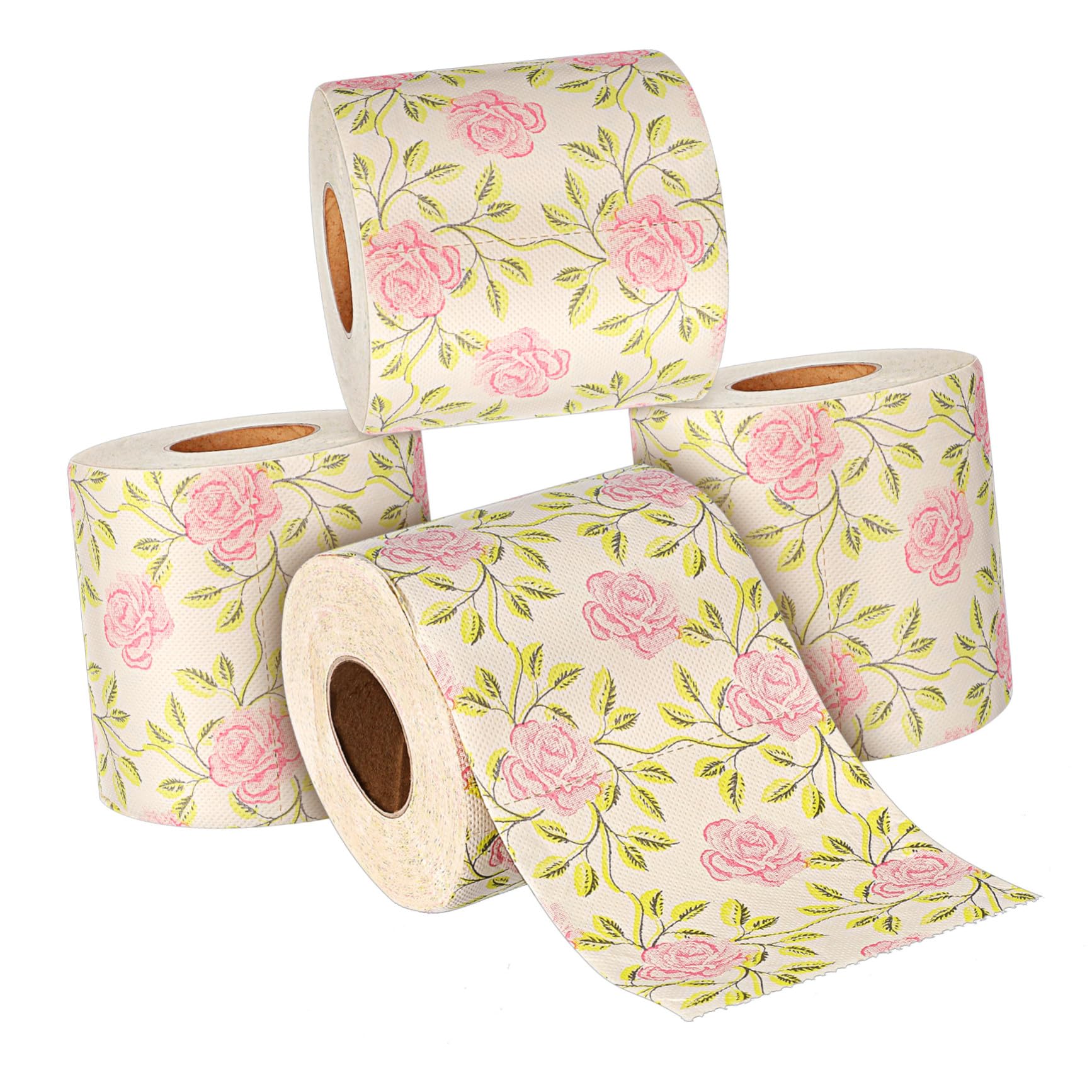 Papel higiénico de bambú ecológico con estampado floral para baño en pack de 4 rollos