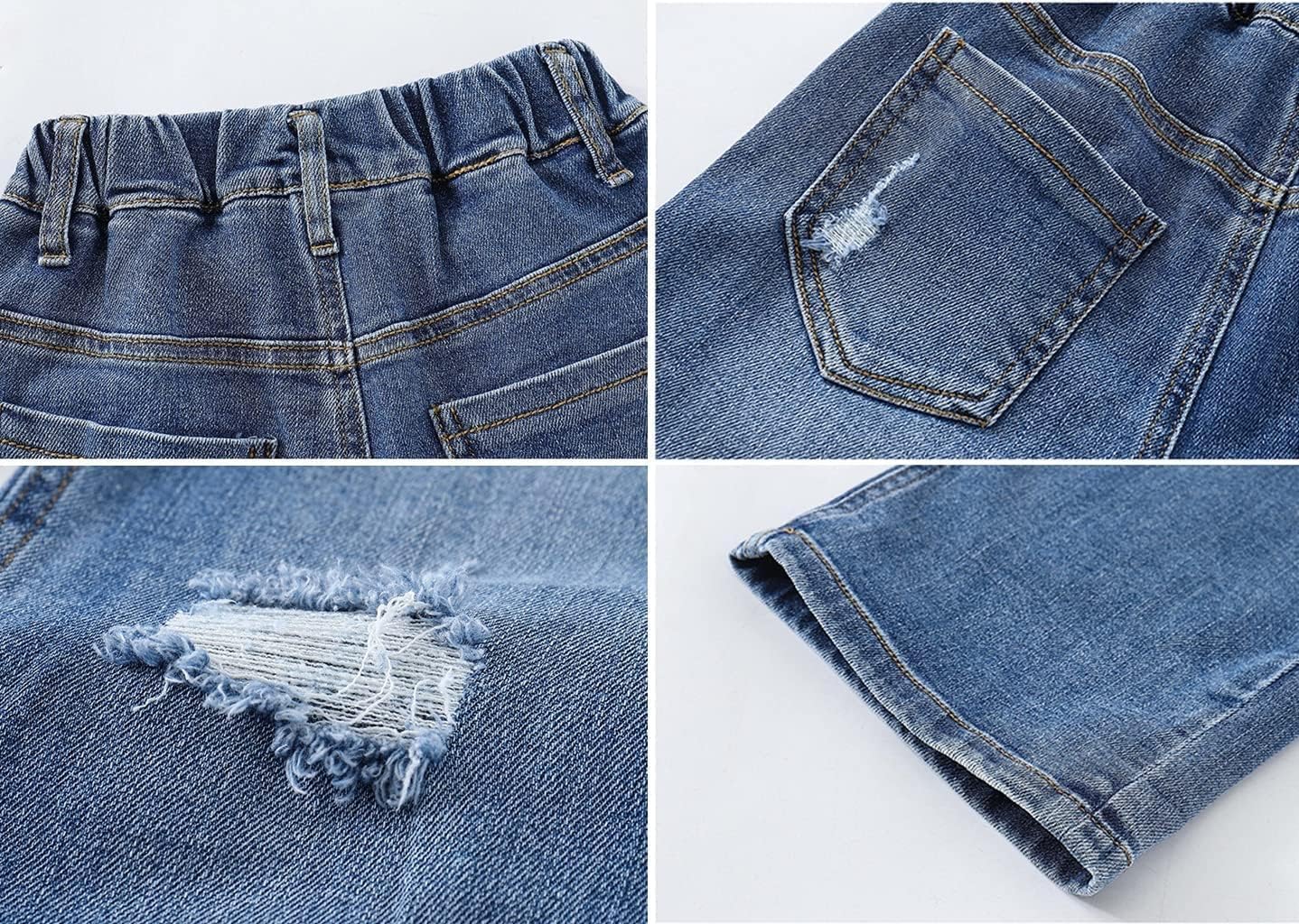 SANGTREE Girls Baggy Jeans Wide Leg Jeans Elastic Waist Casual Denim Pants Kids Clothes Ripped Dark Blue 11-12 Years = Tag 160 - Image 7