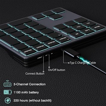 Doohoeek Tri-Mode Programmable Keyboard (BT/2.4G/Wired), Bluetooth Shortcuts Keyboard with 25 Custom Keys & Shortcuts Stickers & Backlit, Wireless Macro Keypad for Windows Graphic, Editing & Office