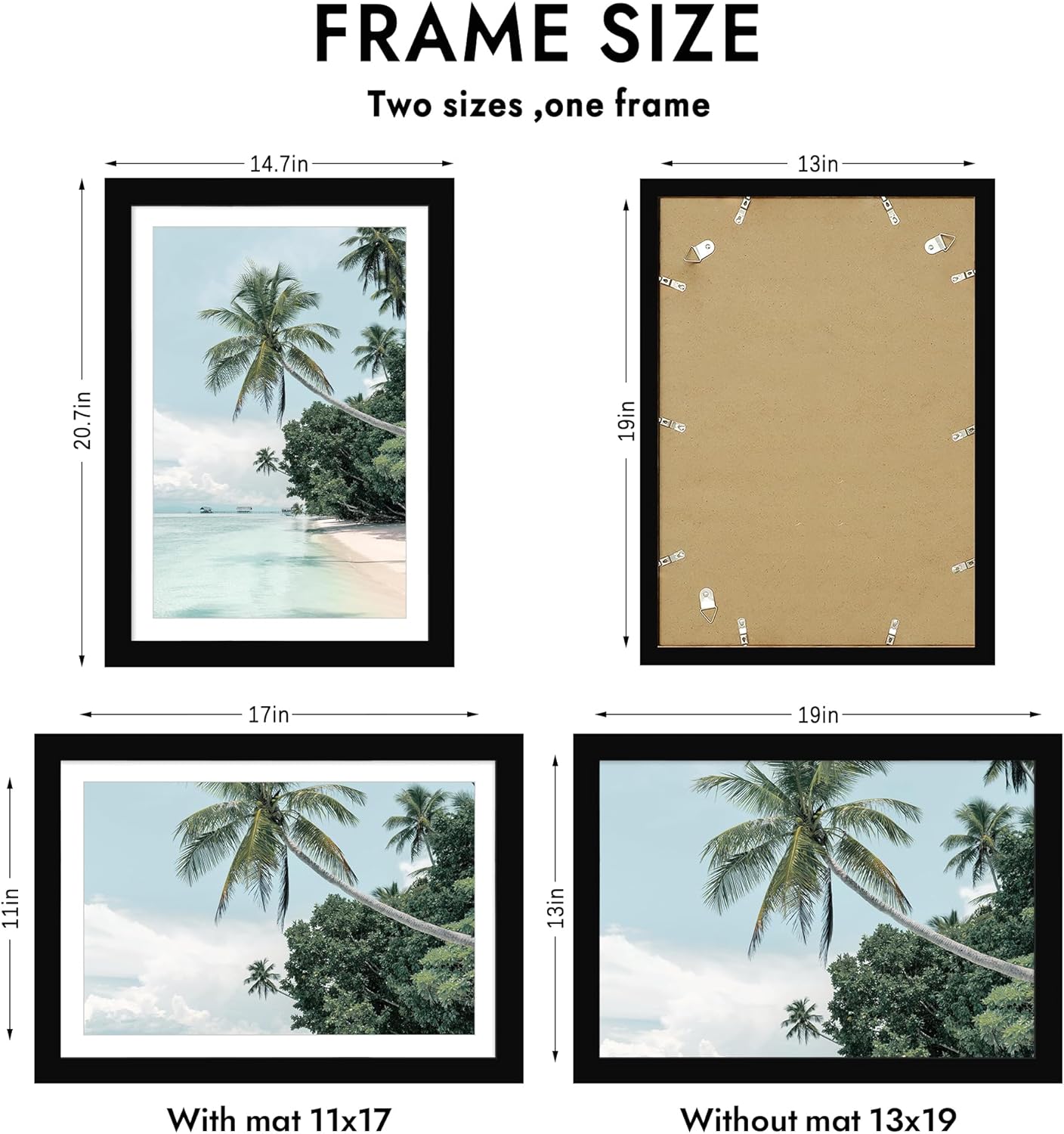13x19 Picture Frame, Black Wood Style - Display Posters 11 x 17 with Mat or 13x19 without Mat, Wall Mounting Horizontal and Vertical, 1 Pack Black 13X19 in