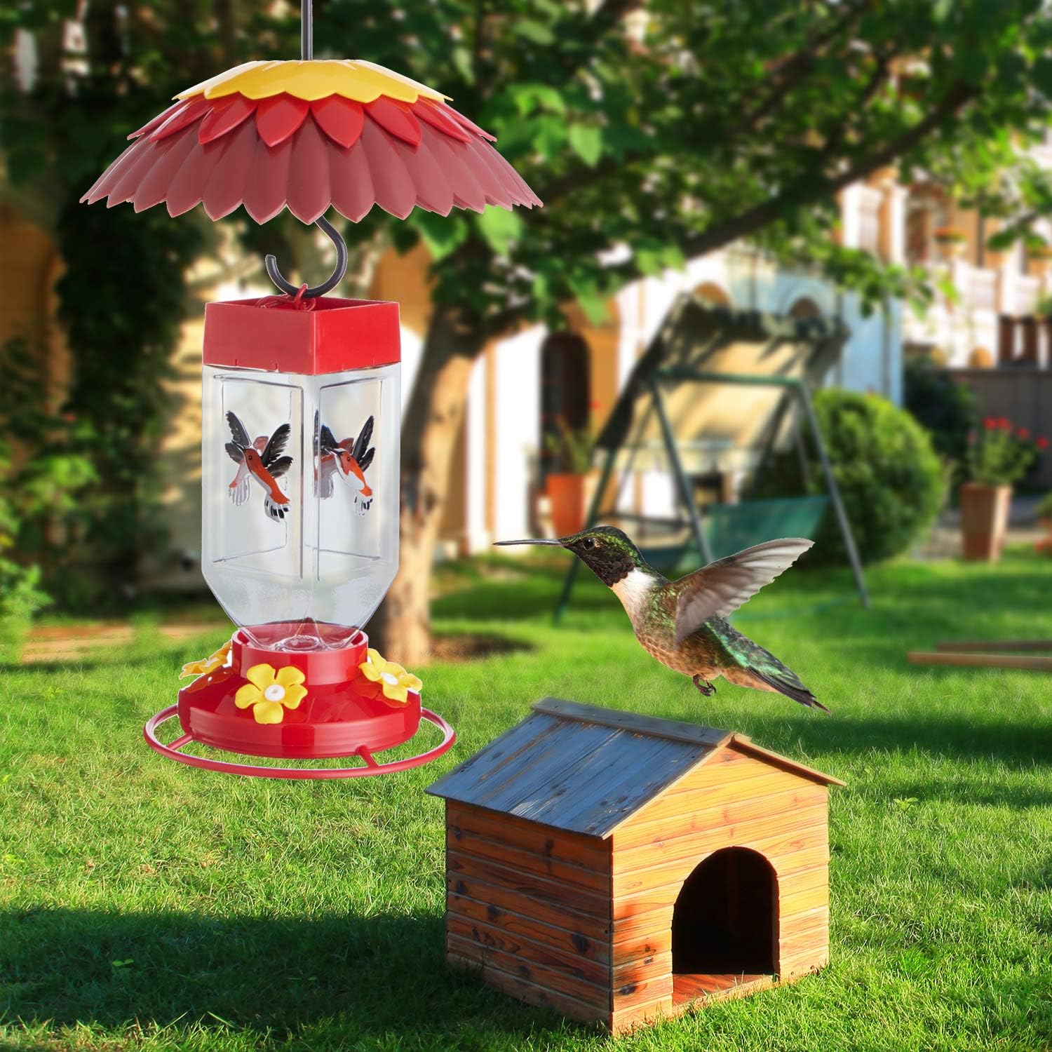 Mangiatoia per uccelli, deflettore per esterni, per formiche e fossati, mantiene le formiche lontane dalle mangiatoie per colibrì, copertura a cupola rossa, mantiene la qualità del nettare e prevenire