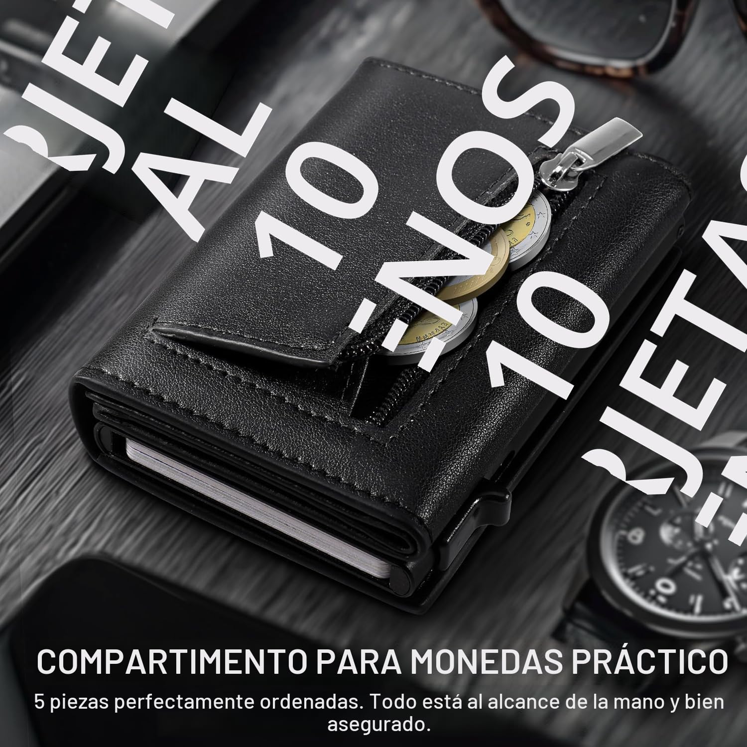 TEEHON Cartera Hombre Cuero Tarjetero Bloqueo RFID Pequeño Crédito Billetes Monedas Caja Regalo
