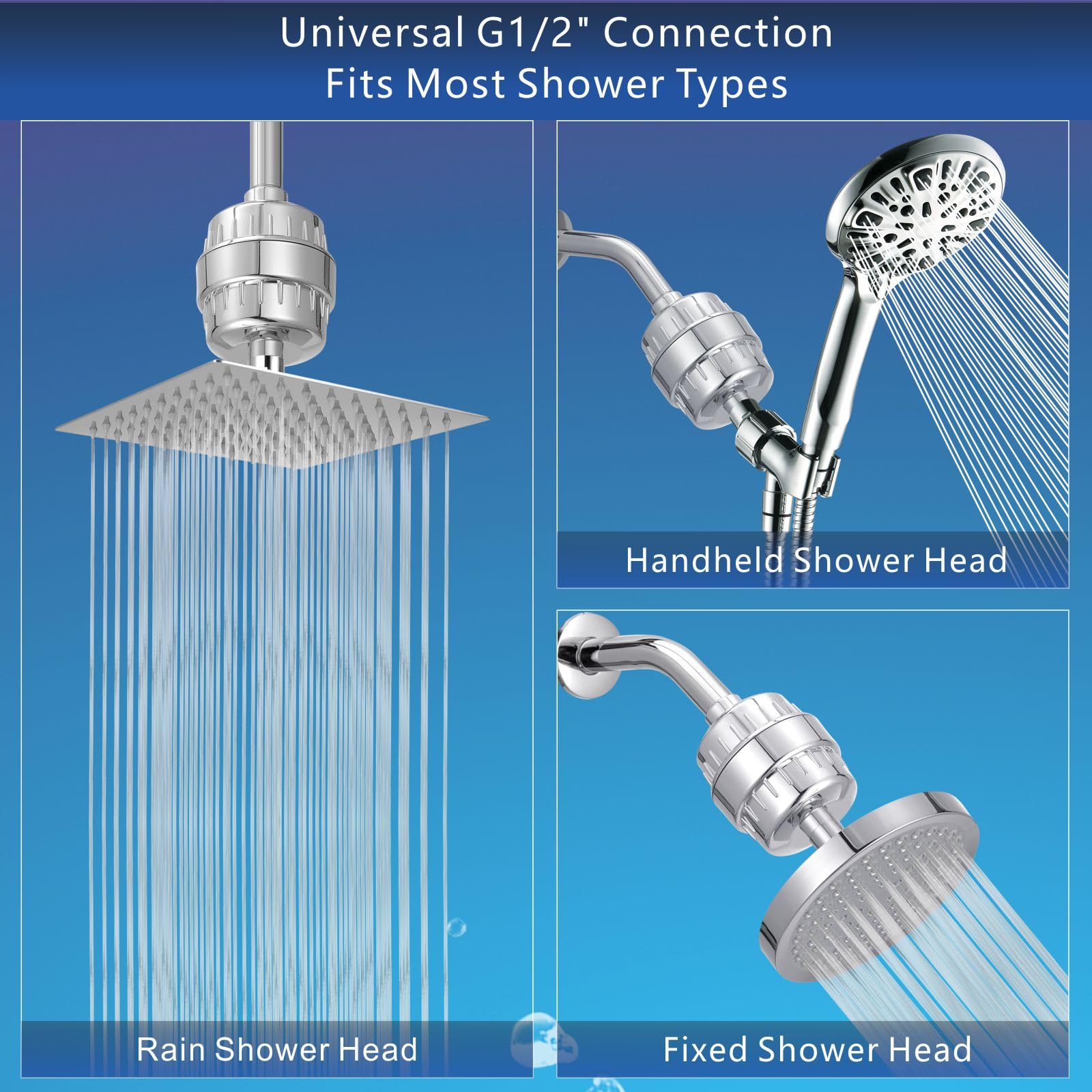 Filtro Doccia ad Alta Potenza Voolan con Cartucce Sostituibili, Filtro Doccia per Acqua dura a 20 Stadi per Rimuovere Cloro e Metalli Pesanti, Addolcimento Dell'acqua (Cromo)