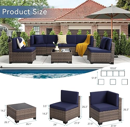 Miniatura 2 de LOUVIXA Muebles seccionales para exteriores juego de 5 muebles de patio sofá seccional de ratán mesa auxiliar y cojín y cubo de hielo plegable