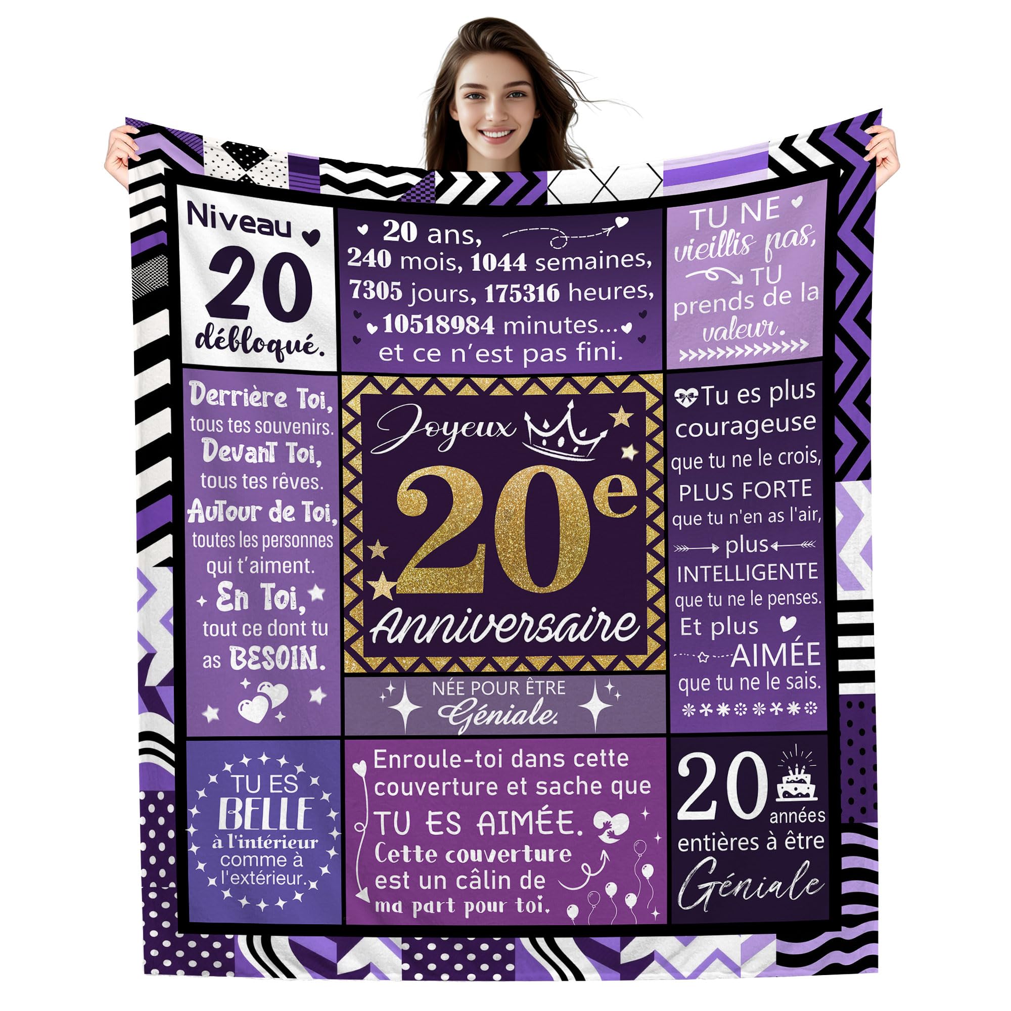 Amorea Couvertures d'anniversaire pour Filles de 20 Ans 130 x 150 cm Idées pour Fille Sœur Petite-Fille Meilleure Amie Cousine Joyeux Anniversaire Cadeau pour Un 20e Anniversaire(20-Elle)