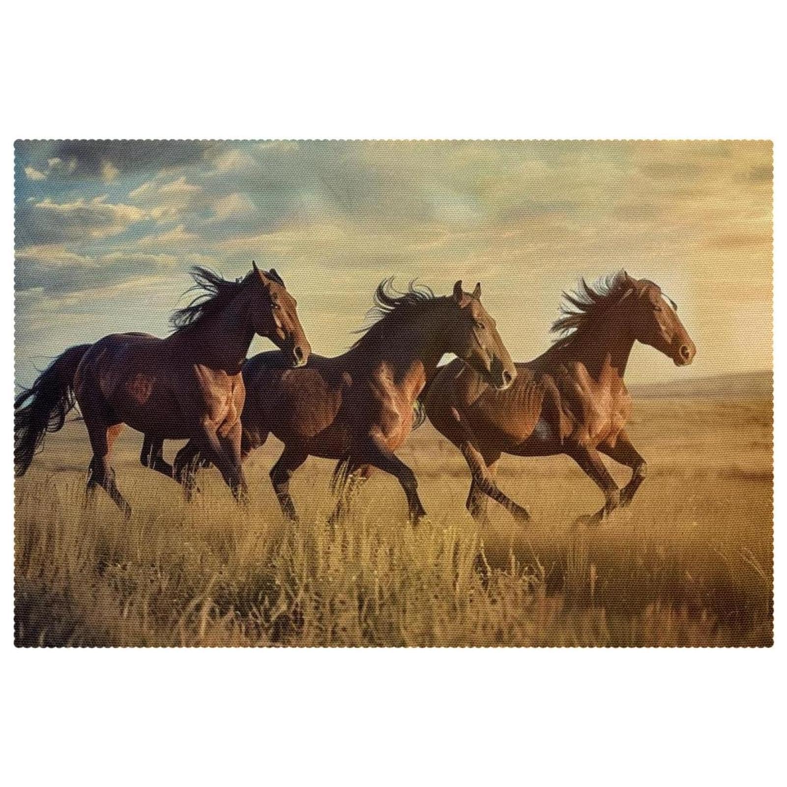 Set de table lavable et thermorésistant motif cheval | Lot de 4