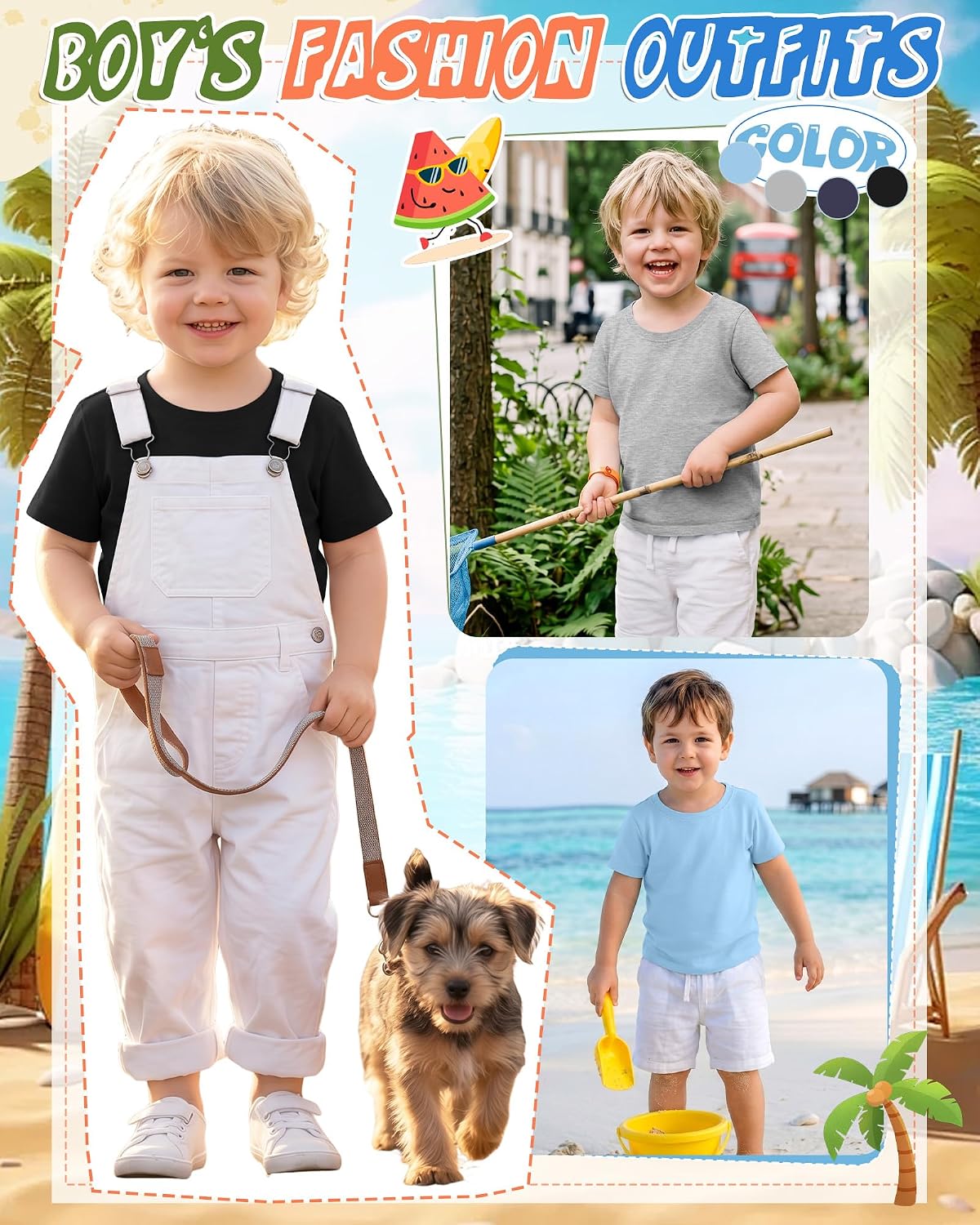 4 Pack Toddler Boy's T Shirts Short Sleeve Crew Neck Tees Summer Basic Tops