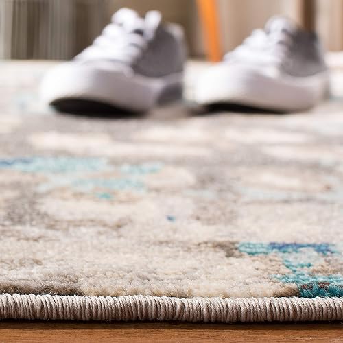 Miniatura 4 de SAFAVIEH MAD425E Madison Collection Alfombra de pasillo de 2' 2" x 16', gris y azul, diseño abstracto bohemio desgastado, no desprende pelusa, para