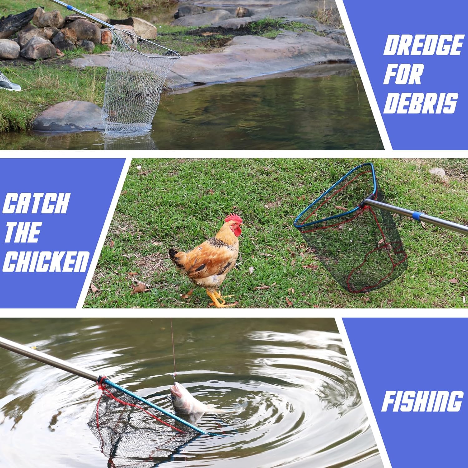 Chicken Net Catchers 2 Piece Set Chicken Supplies Essential Small Animal Catchers for Chicken Coops Stainless Steel Folding Chicken Catchers for Chickens Ducks Fish and Birds