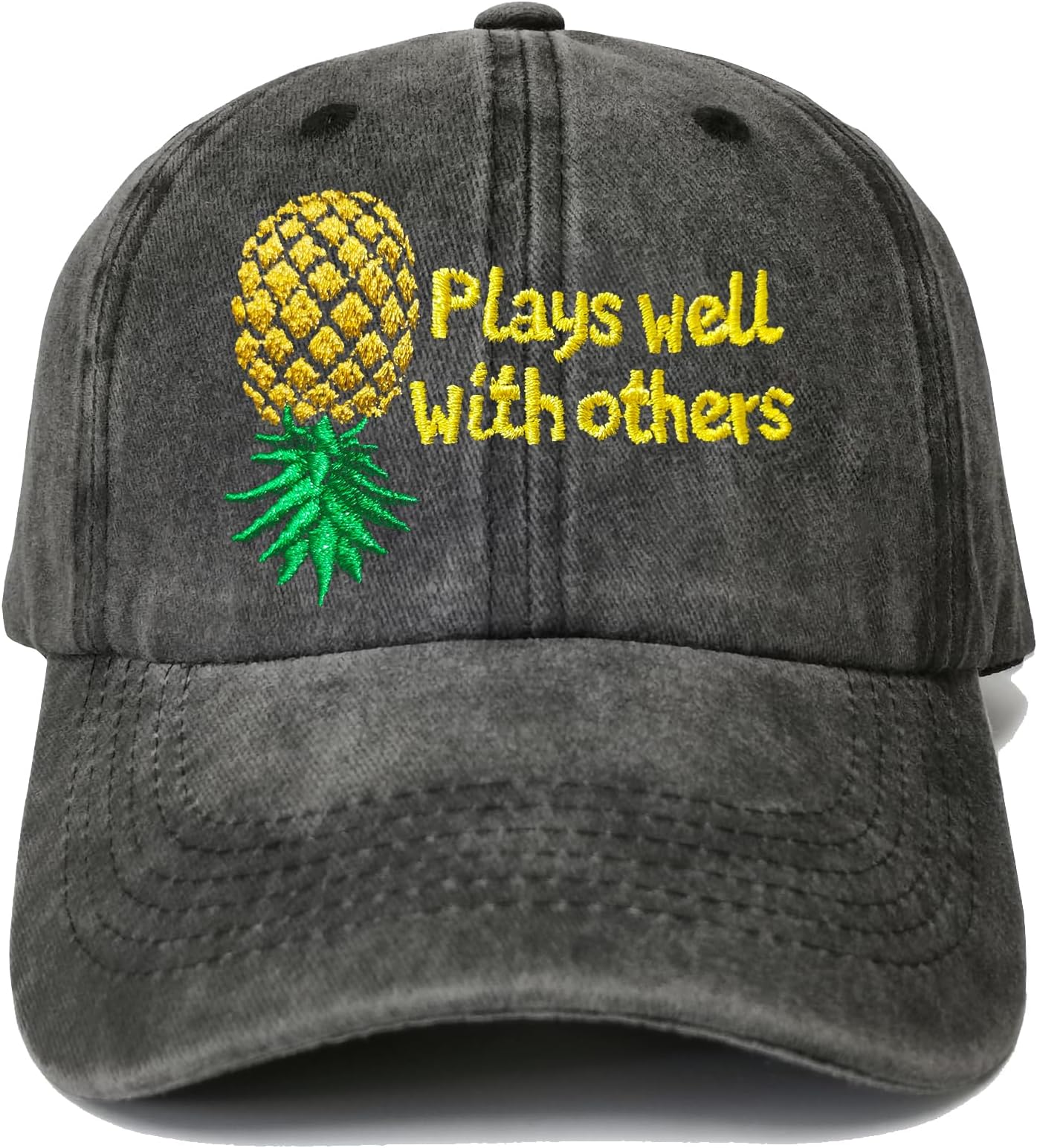 Plays Well with Others Embroidered Baseball Hat Upside Down Pineapple Baseball Cap Adjustable Embroidery Denim Hats