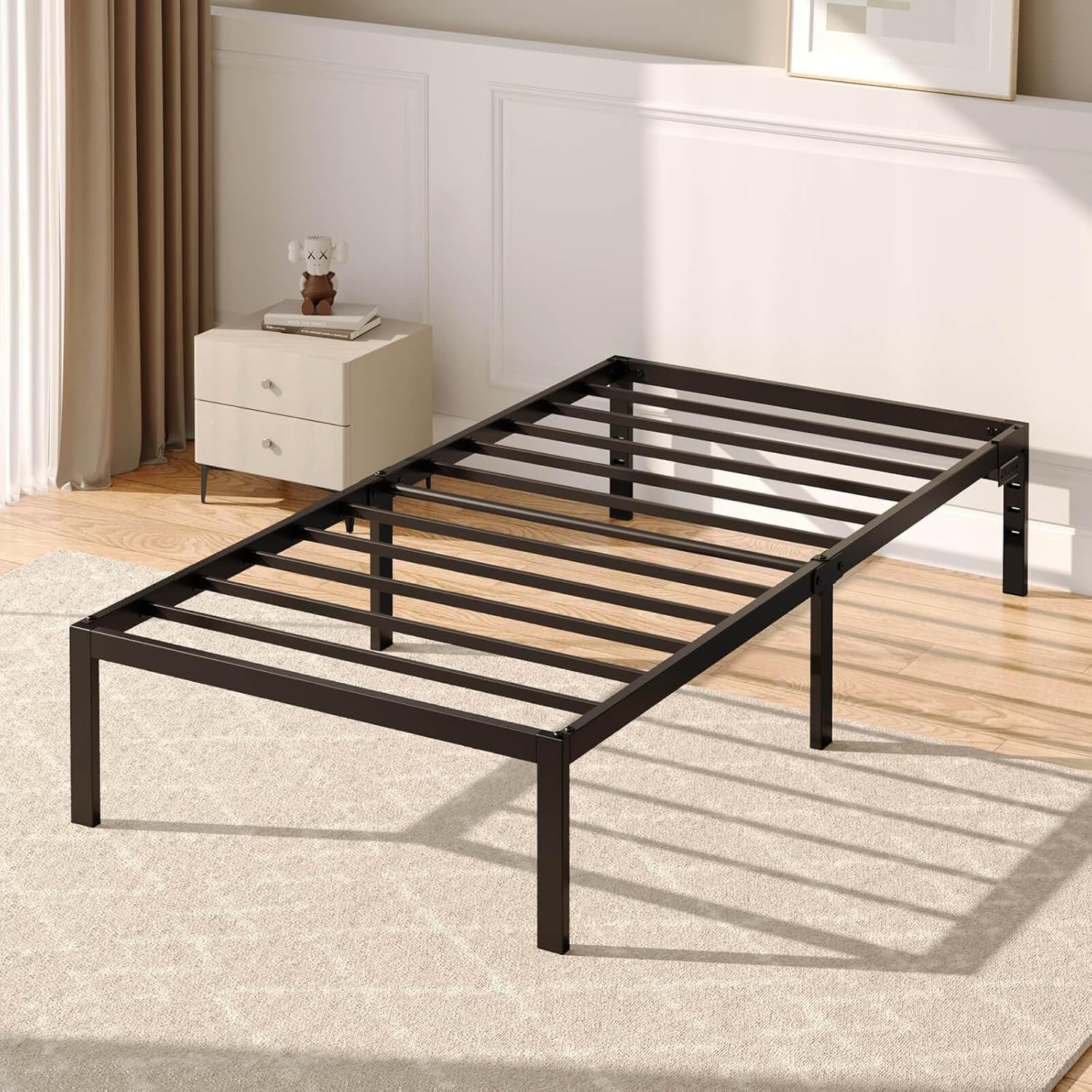 Rolanstar Bed Frame Twin Size with USB Charging Station, 14 Inch Metal Platform Single Bed Frame, Mattress Foundation with Heavy Duty Steel Slat Support, No Box Spring Needed, Easy Assembly, Black - Image 7