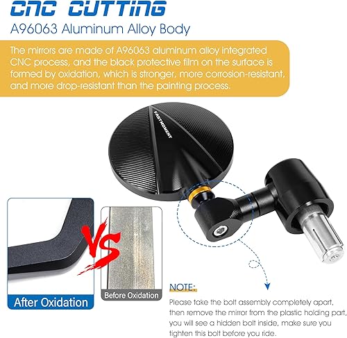 Miniatura 5 de Espejos de motocicleta para manillar, espejos de extremo de barra con corte CNC, espejos universales de motocicleta compatibles con la mayoría de