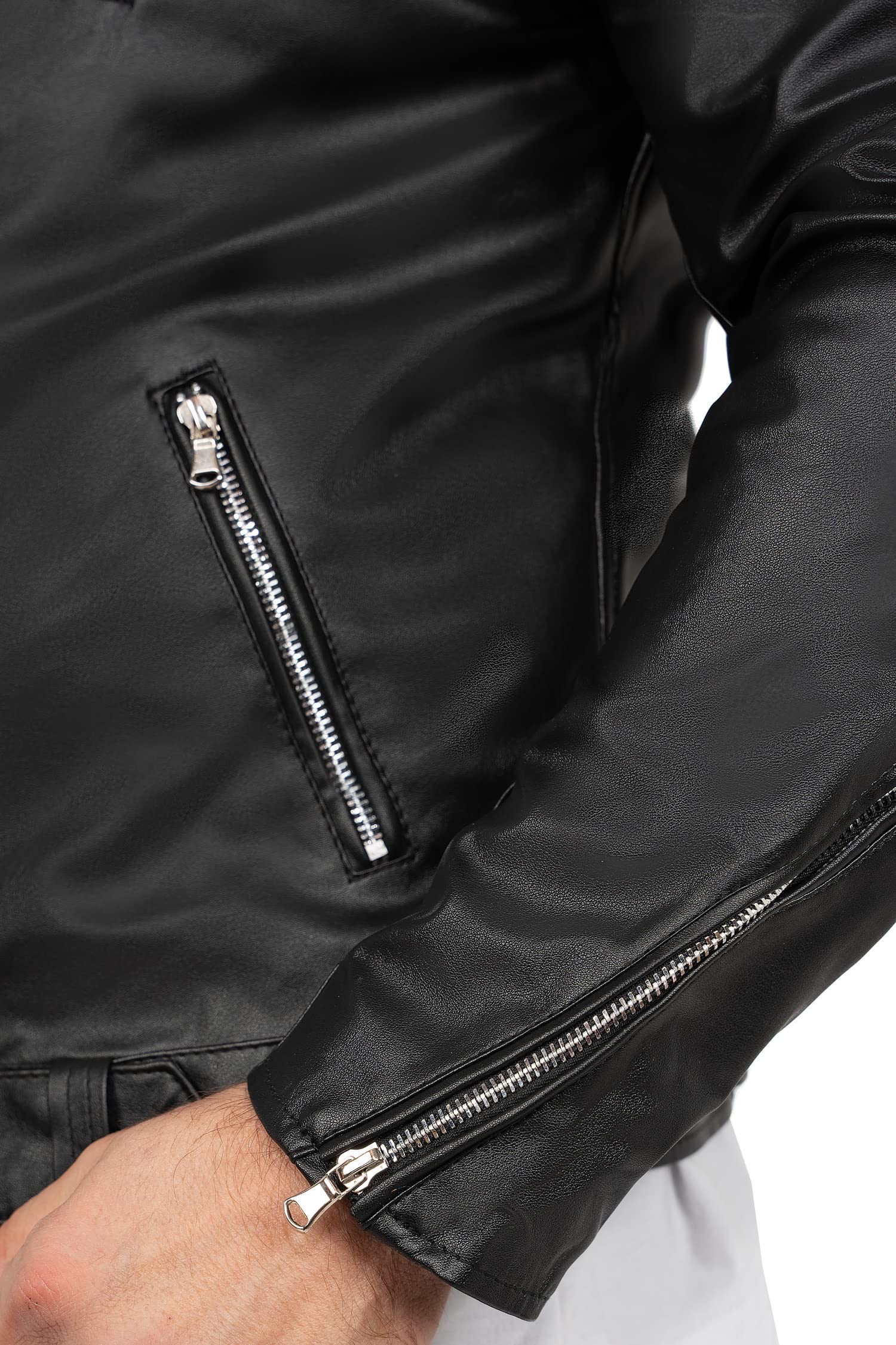 Reichstadt Chaqueta Hombre Cuero Sintético Biker Bomber Cuello Alto | Detalles con cremalleras, bolsillos laterales, forro interior, estilo urbano, entretiempo, paseo, ocio y uso diario