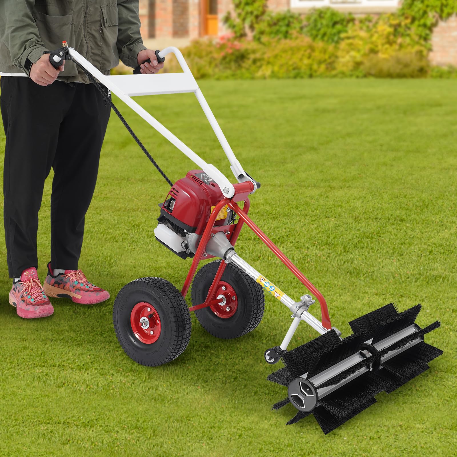 Kehrmaschine Benzin 4 Takt für Kunstrasen Laubsammler Motorbesen Kehrbesen Benzinmotor Benzin Motor Besen Handkehrmaschine Gasoline Lawn Sweeper Gasbesen