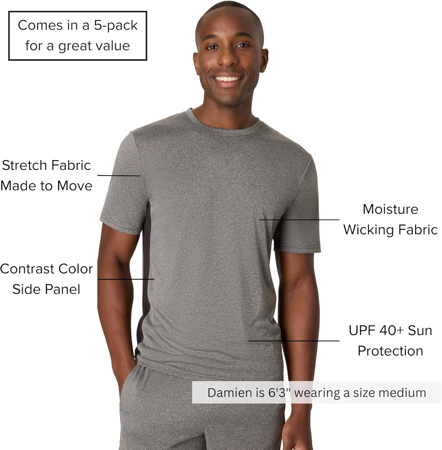 Hanes Men's T-Shirt, 5-Pack, Cool Dri Short-Sleeve Tees, Moisture-Wicking, Colorblock