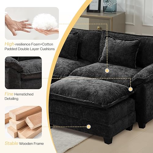Miniatura 4 de Sofá seccional, sofá modular de nube con otomana, sofás de asiento profundo con almohadas, cómodo sofá biplaza de felpilla para sala de estar,