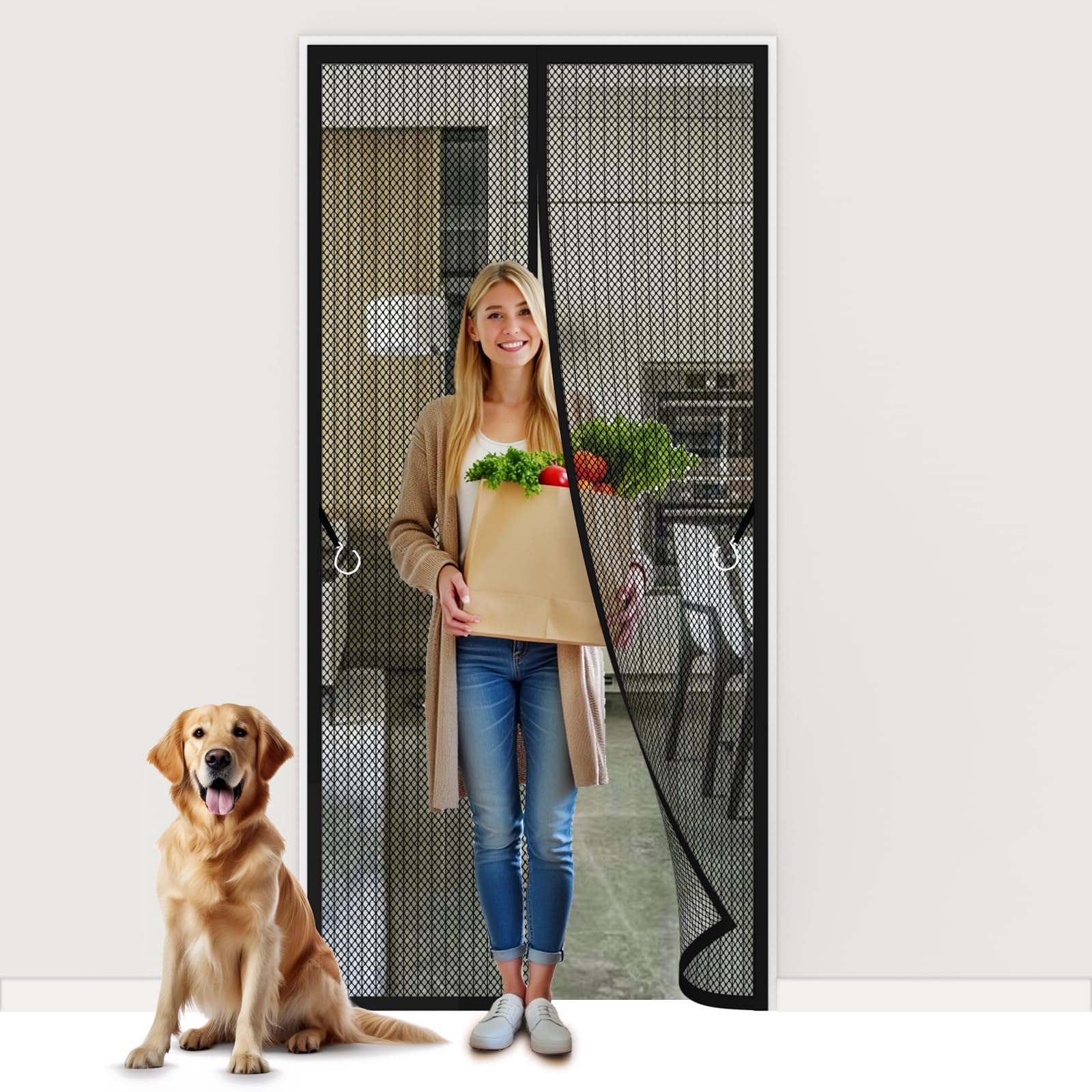 Porte moustiquaire magnétique en maille résistante pour enfants et animaux