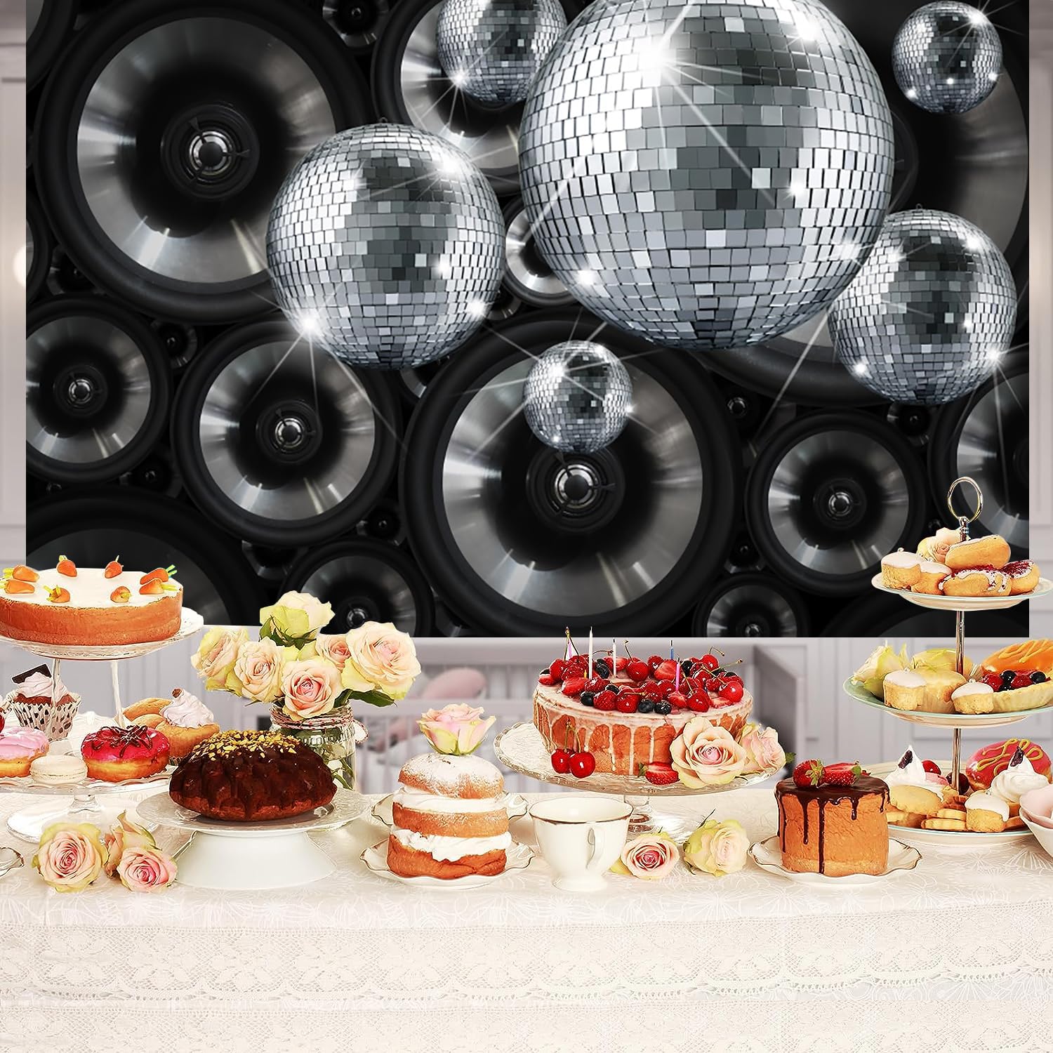 3x2m Foto Hintergrund Disco Silber Disco Ball Bühne Nacht Club Musik Tanz Party Neon Geburtstag Fotografie Hintergrund 70er 80er 90er Familie Erwachsene Disco Thema Party Dekorationen