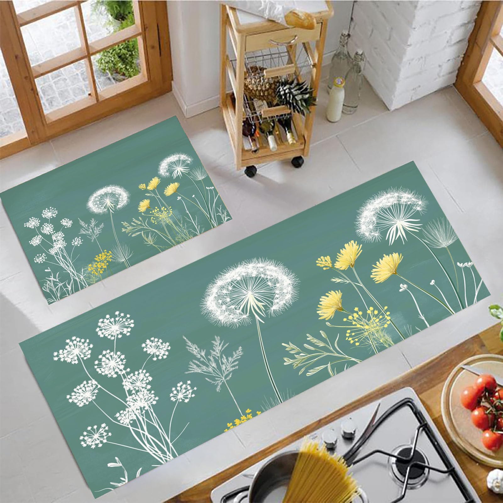 Alfombras de cocina antideslizantes (juego de 2) antifatiga verde menta (43x75+43x150 cm)