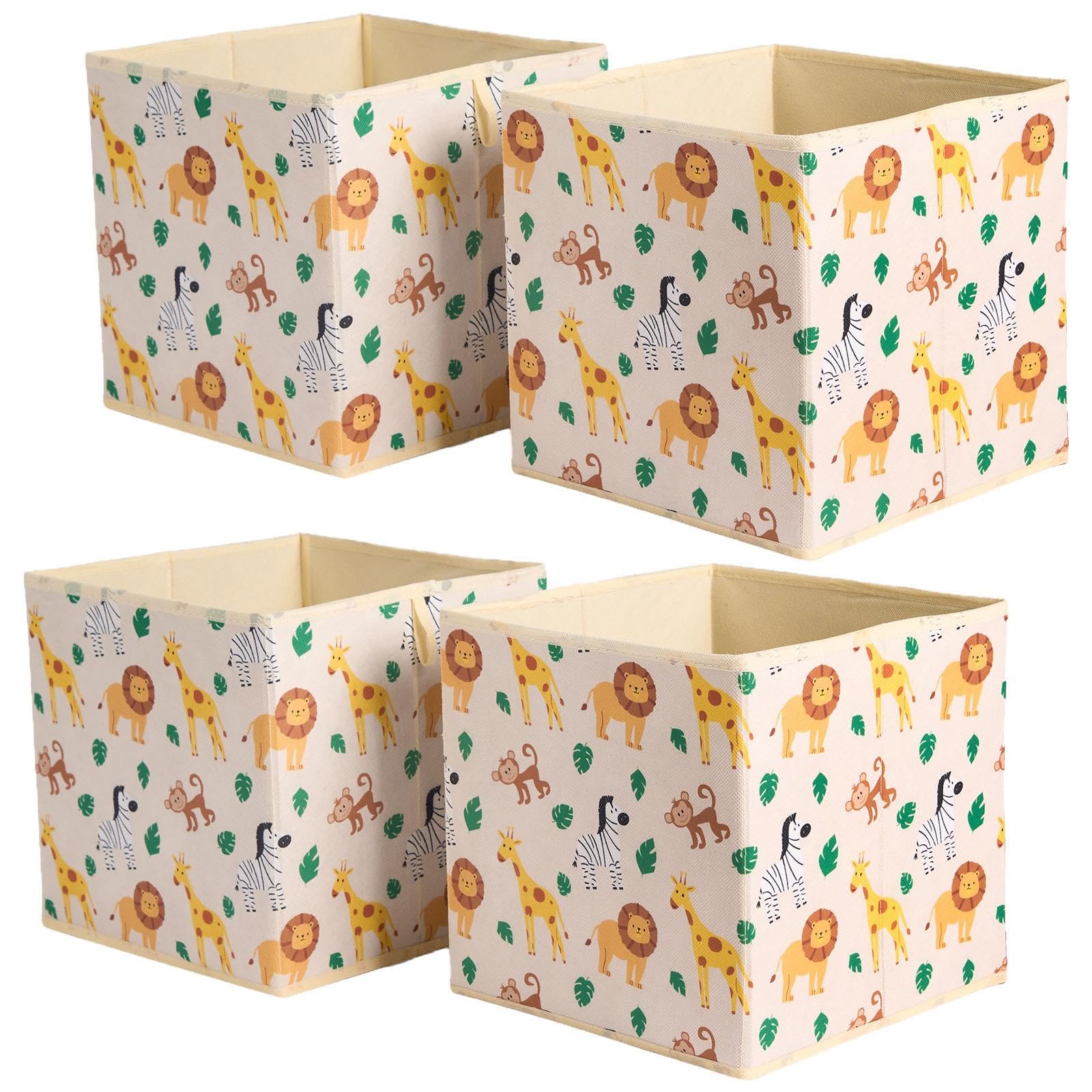 OHS Set of 4 Kids Storage Boxes Home Organiser Kids Toys Clothing Bathroom Pop Up Foldable Collapsible Storage Cube Boxes Square Bins for Kallax Shelves Cube Box Organiser, Beige