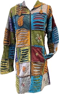 Karma Handicrafts Hippie Boho Winter Cotton Patchwork Embroidered Jacket Hoodie Retro Coat Nepal J5