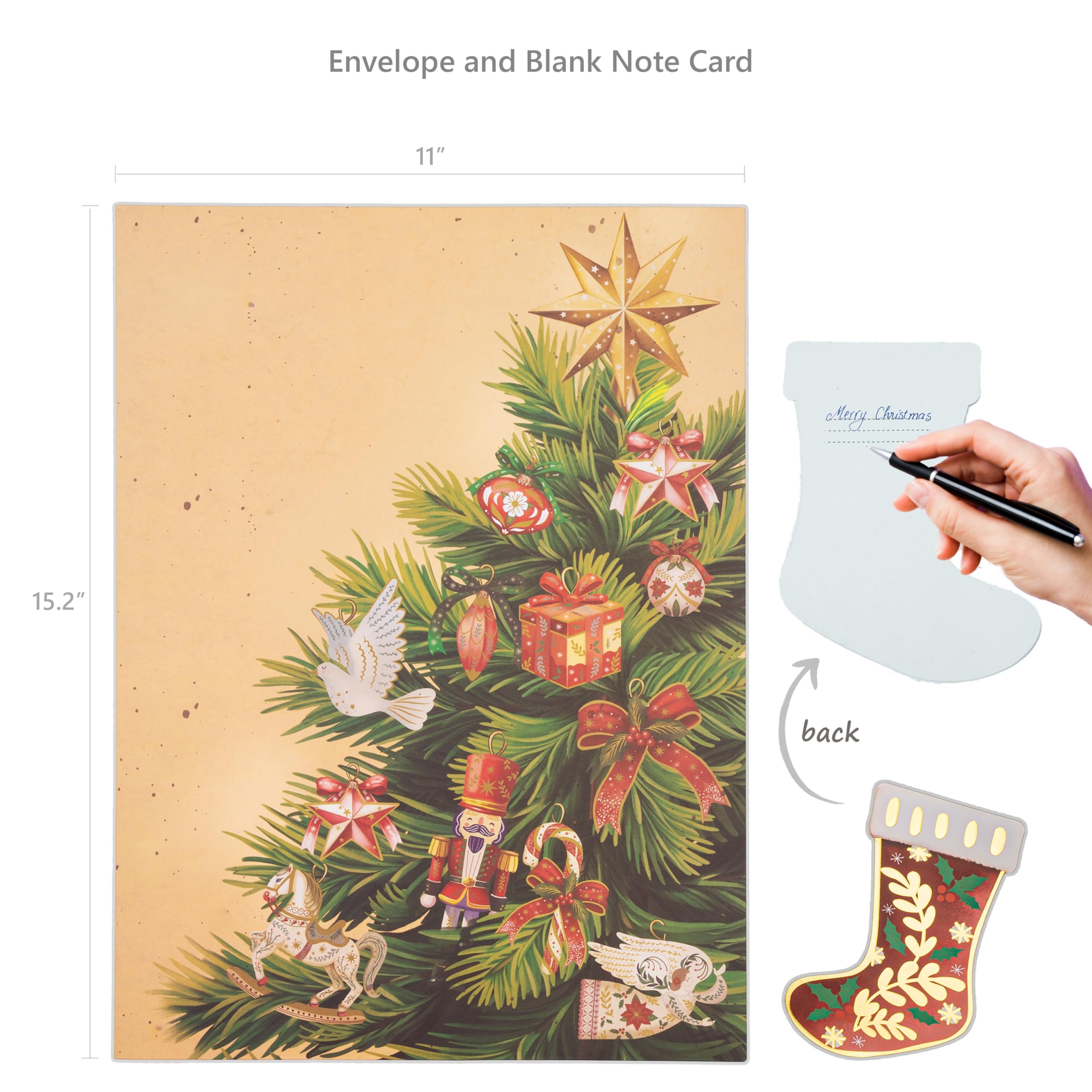 Weihnachtsbaum-Pop-Up-Karte, 3D-Grußkarte, Displaygröße 32,5 x 21,6 cm, für immer Baum, Weihnachtsdekoration, Papierblumenstrauß, Geschenk für die Weihnachtszeit, inklusive Umschlag und