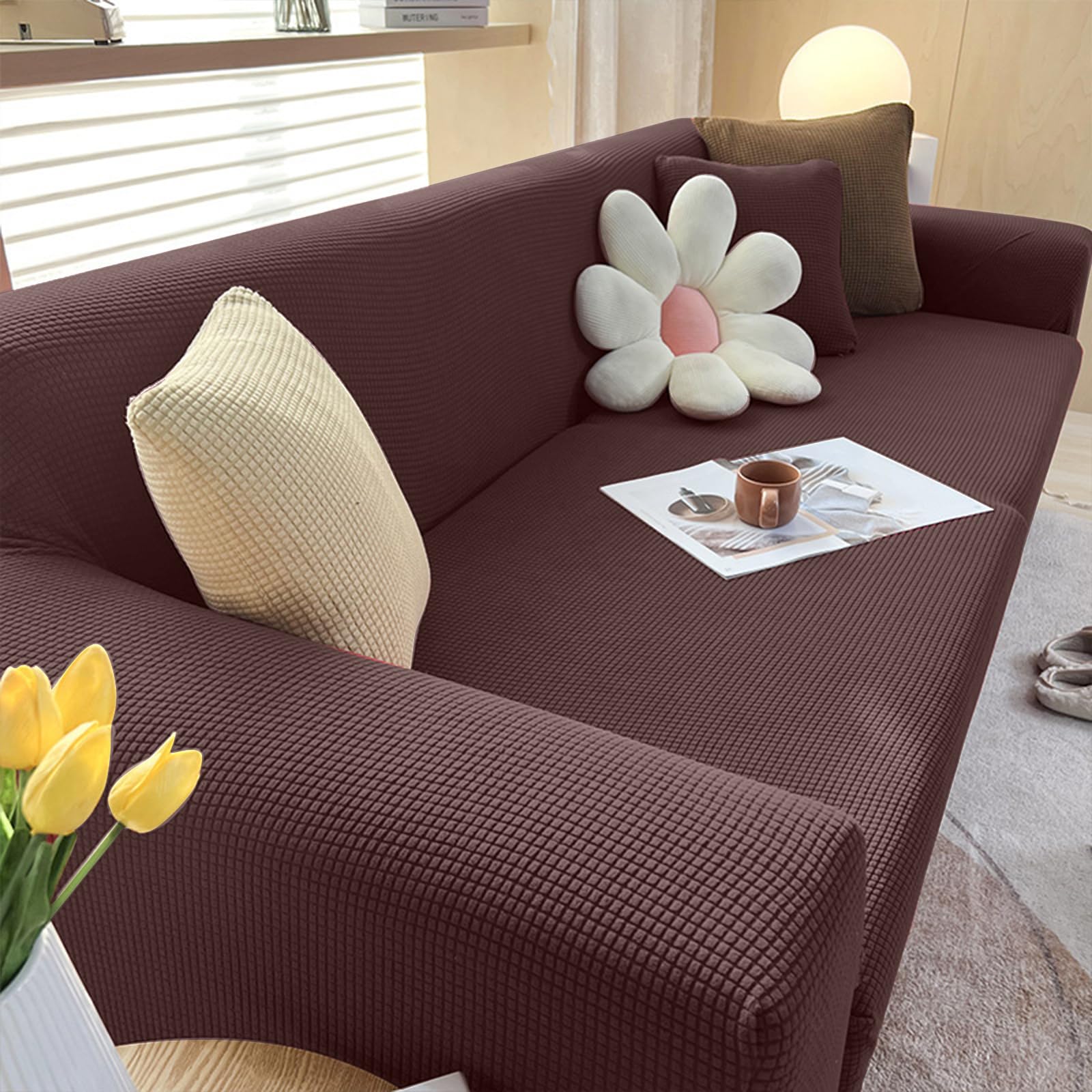 Housse de canapé moderne en polyester doux marron café