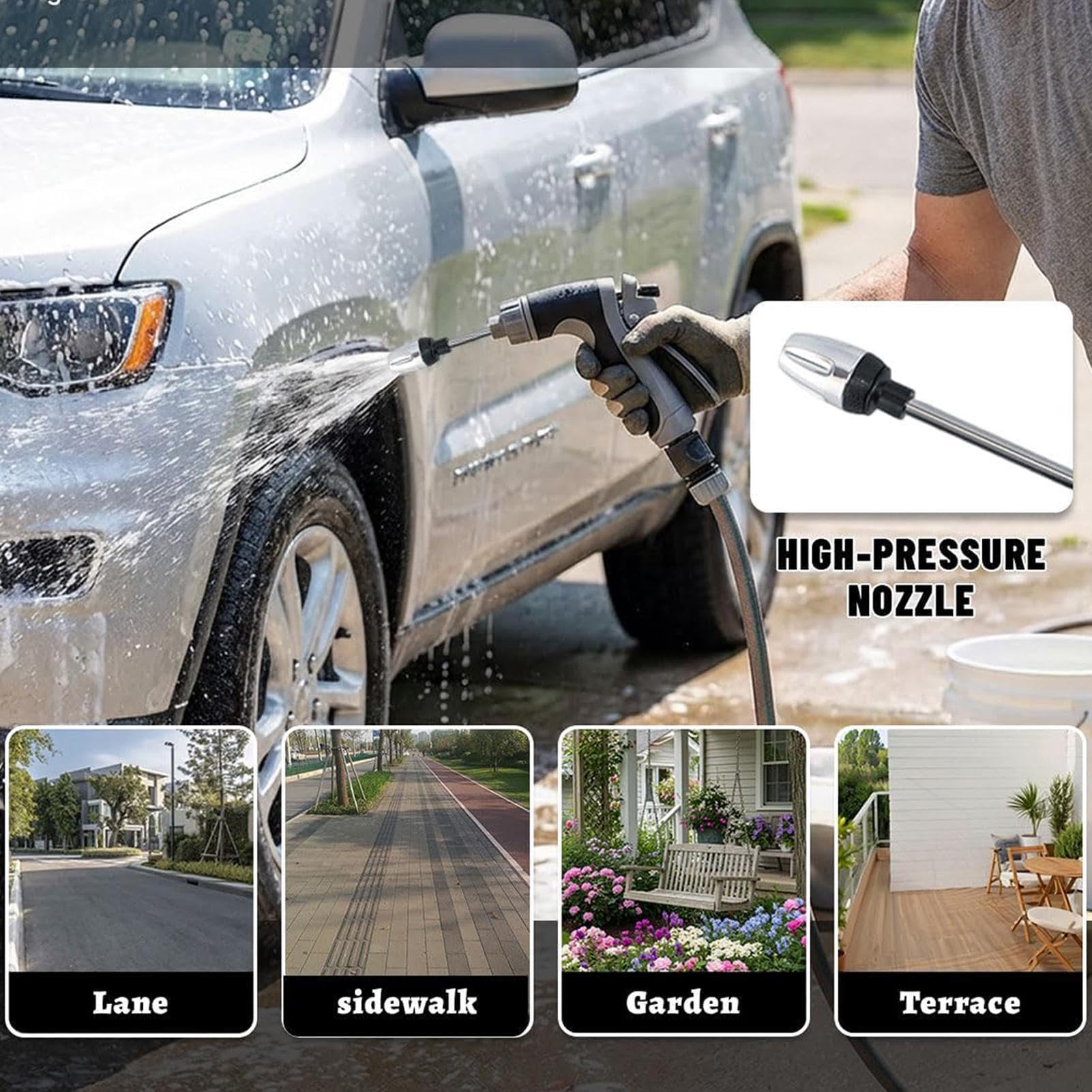 Hidrolimpiadora Inalámbrica Boquilla Ajustable con Espumador | Portátil para Coches para Limpieza de Exteriores: Acera, Entrada, Terraza, Jardín y Vehículo