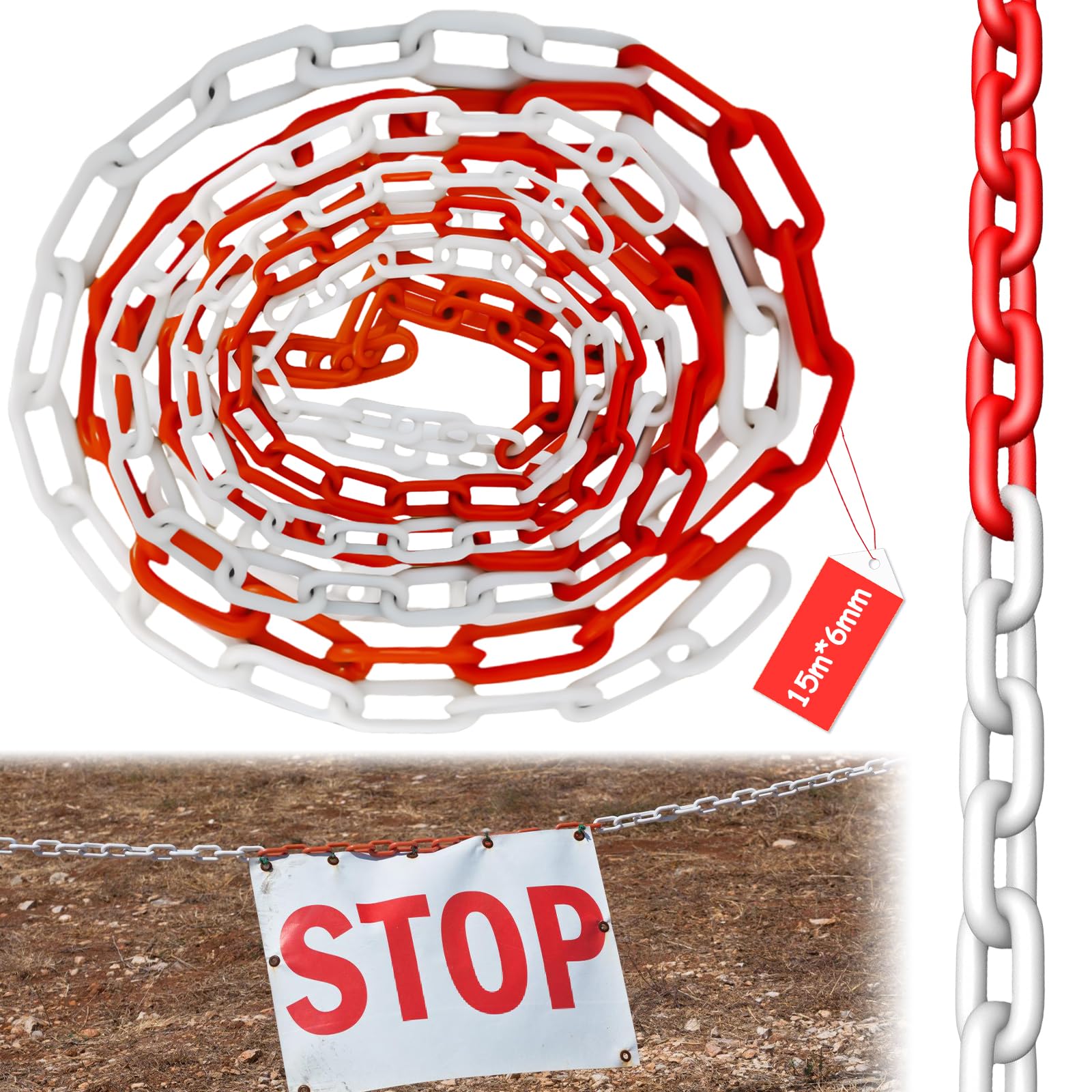 Barrier Chain Plastic Chain 10 X 6 Red White Warning Chain Plastic - View #4