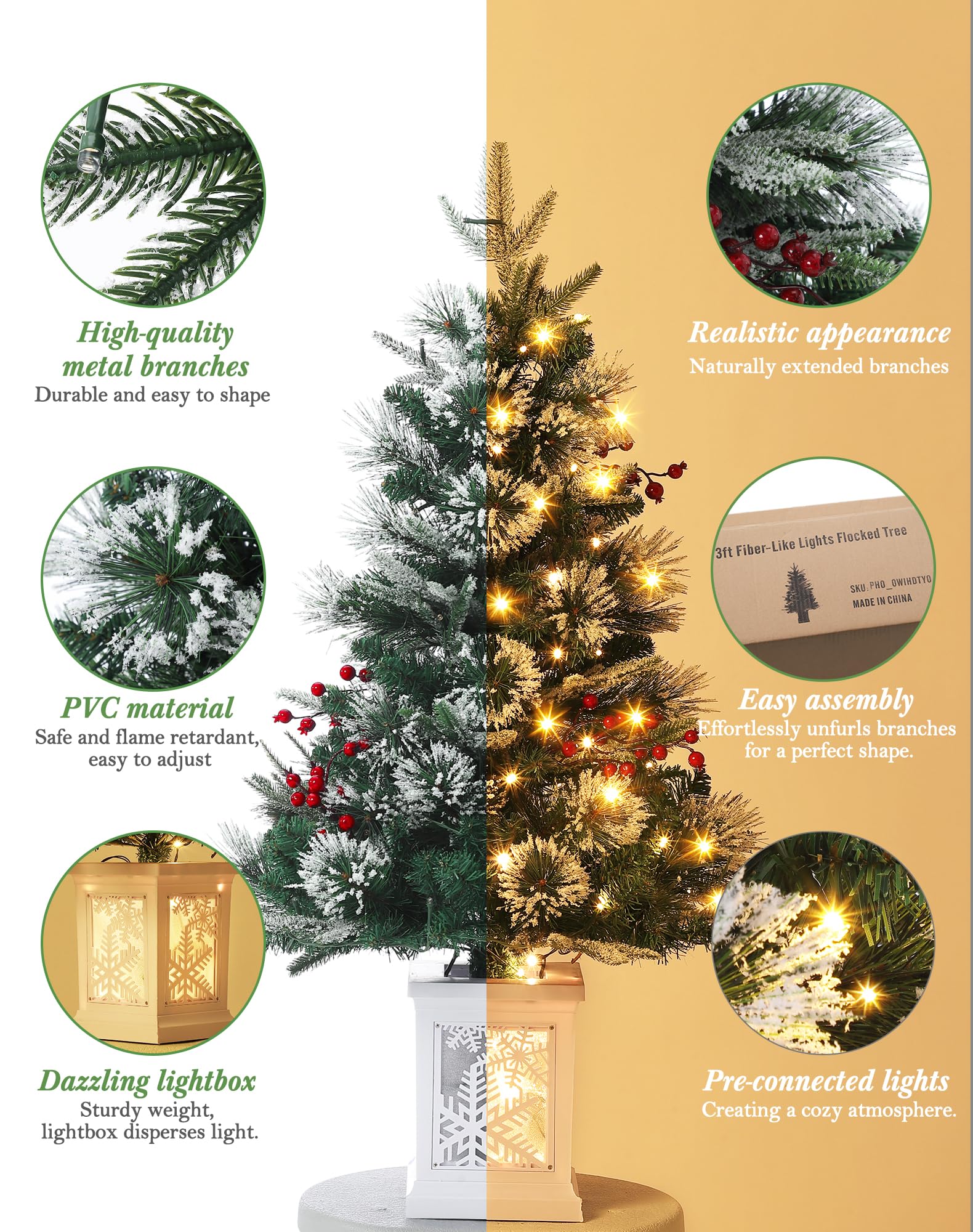 Sapins De Noël Artificiels De 90 Cm Avec 78 LED Blanc Chaud - 8 Modes D