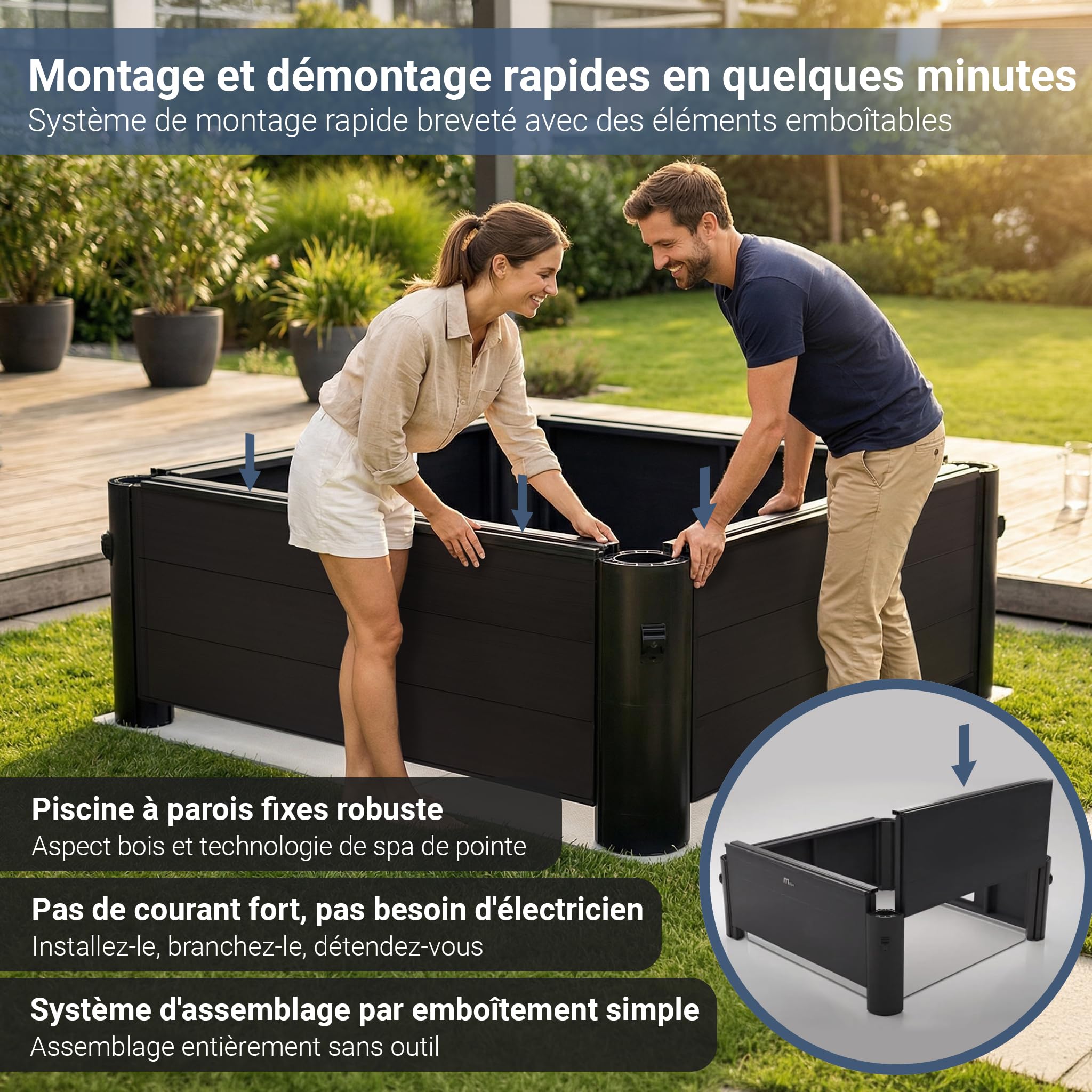 Miweba MSpa Spa extérieur Tribeca paroi Rigide - Contrôle Via Application - Spa 6 Personnes 160x160x65 cm - 120 Buses de Massage - Utilisation Toute l’année Hiver résistant