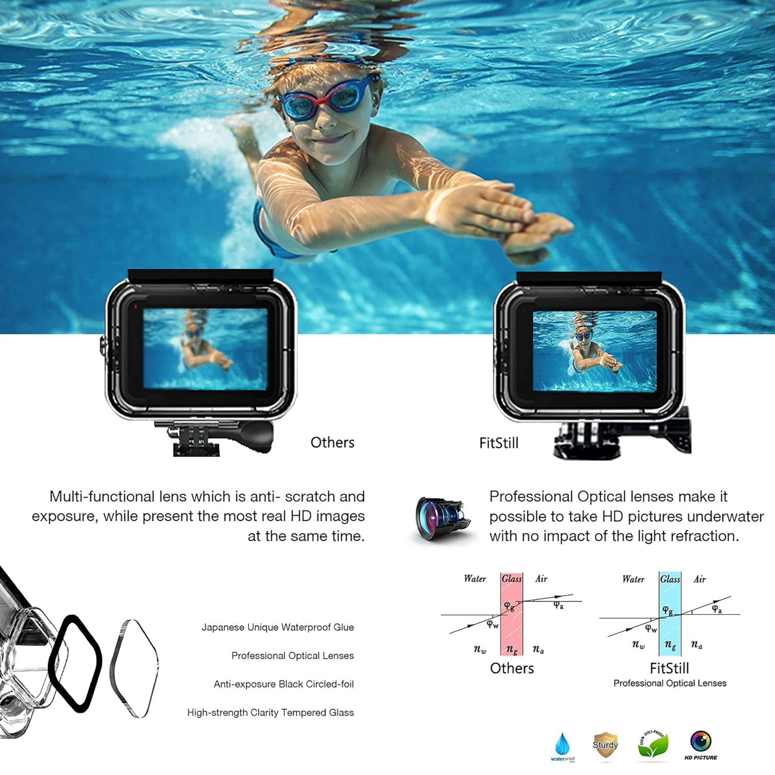 FitStill Custodia subacquea impermeabile da 50 m e manico galleggiante, adatta per DJI osmo Action 5pro/Action 4/Action 3 accessori per set da immersione