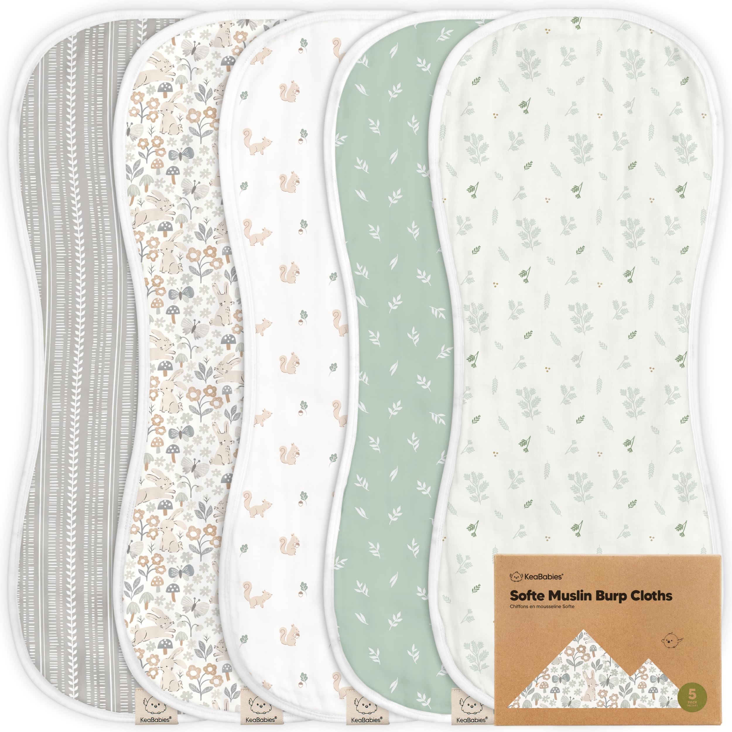 Pack of 5 Muslin Burp Cloths Baby Boy, Girls - Organic Bamboo Cotton Burp Cloth, Burp Cloths for Babies, Neutral Burp Clothing for Baby Girls, Boys, Spit Burp Rags (Prairie)-image-40