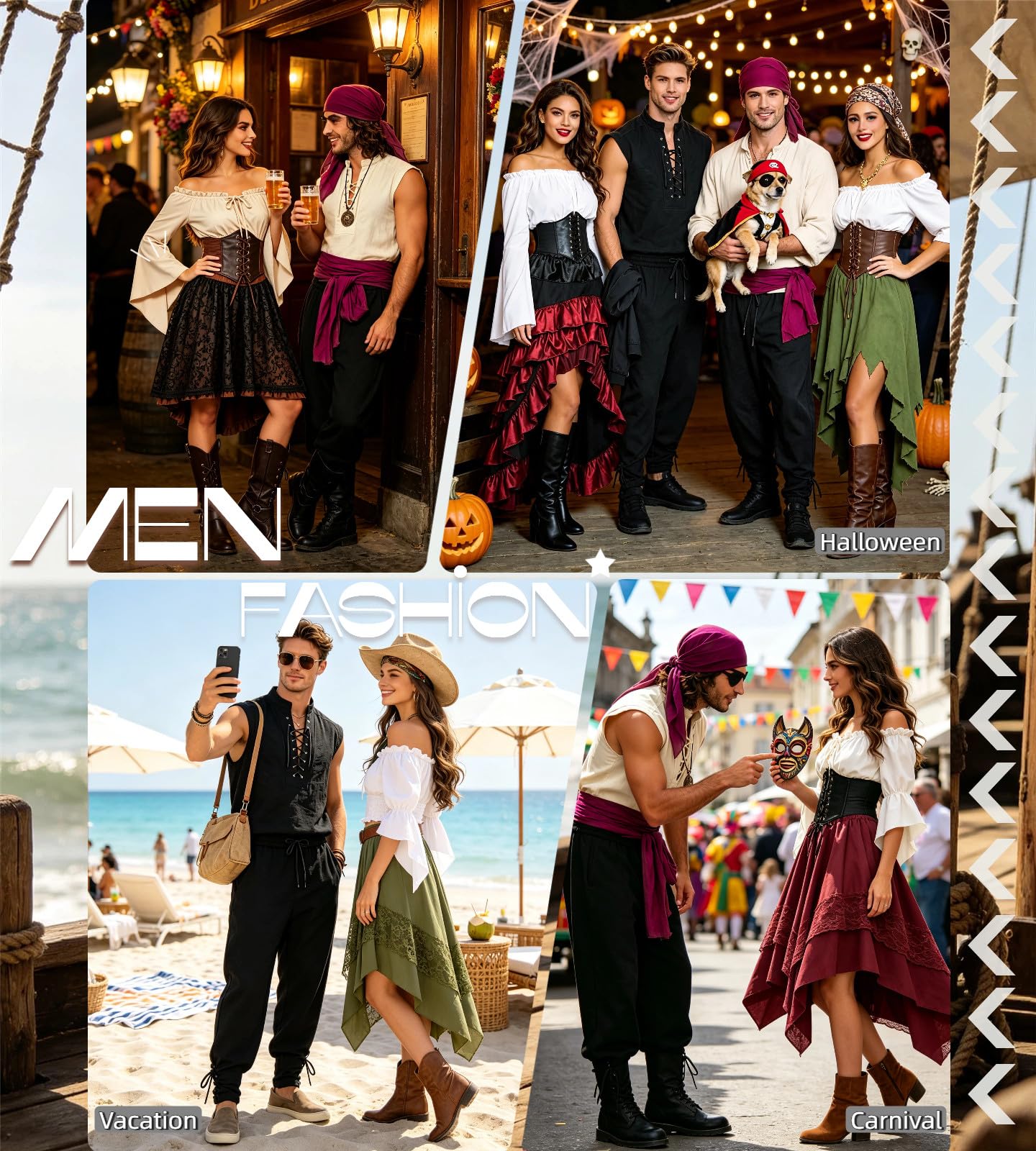 Costume de Pirate pour Homme Style Médiéval Complet avec Accessoires