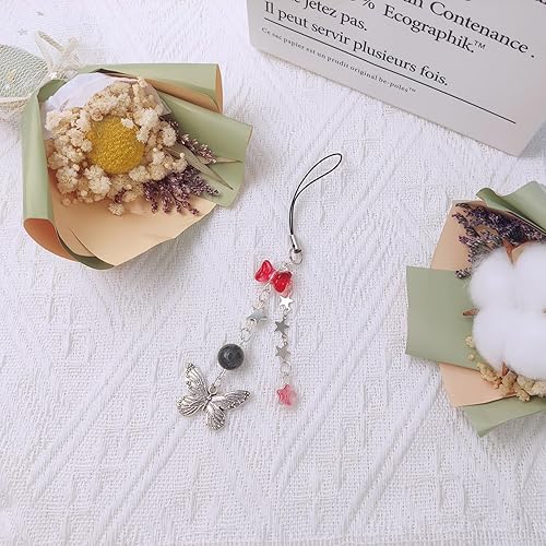 Miniatura 2 de Homvog 1  4 dijes estéticos para teléfono celular Y2K, correa de fresa, mariposa, estrella, accesorios Y2K para teléfono, bolsa, llavero, Airpods,