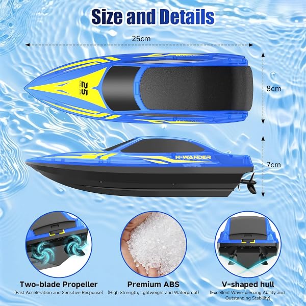 WUQNGI Barco Teledirigido Profesional con Luces LED de 7 Modos, Lancha Teledirigida de Alta Velocidad para Niños y Adultos, Barco RC para Piscina y Lago, 2 Baterías 120 Min, 2.4GHz, Autoadrizable - 2