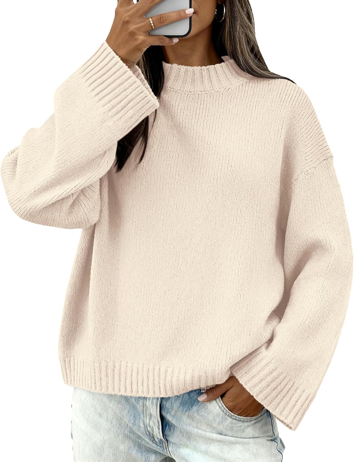 BTFBM Sweaters for Women 2026 Casual Crewneck Long Sleeve Loose Ribbed Knit Pullover Sweater Winter Clothes Fall Outfits