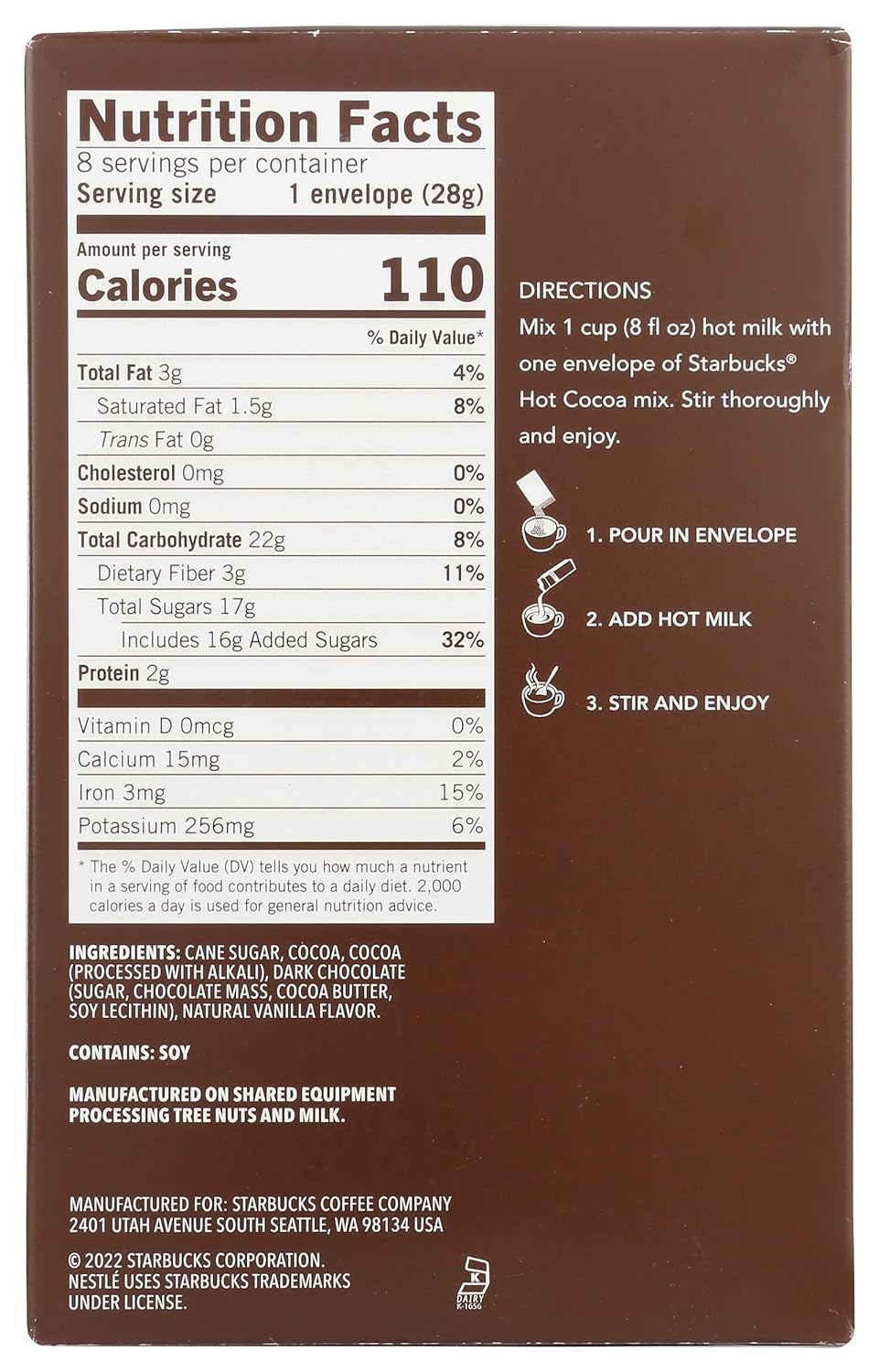 Starbucks Hot Cocoa Mix, Double Chocolate, 8 Count (Pack of 3)