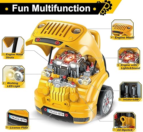 Miniatura 3 de KIZZYEA Juguetes para niños de 3, 4, 5, 6, 7, 8 años, juguetes de motor de camión grande para niños pequeños de 3 a 5 años, juego de reparación