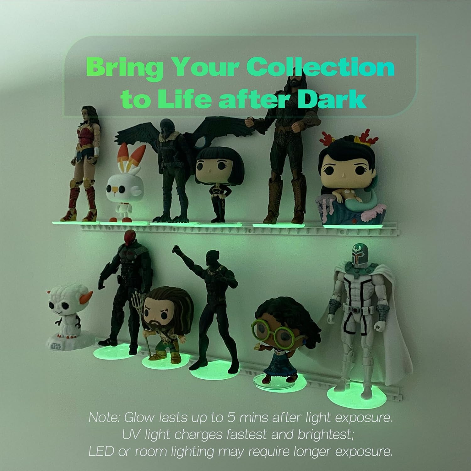 Valor Glide Series Out-of-Box Hold Up To 12 Pop Figure Shelves - Expandable Funko Pop Organizer - Glow Base - Blind Box Display Case For PopMart Figurines - Wall-Mount Toy Action Figure Shelf